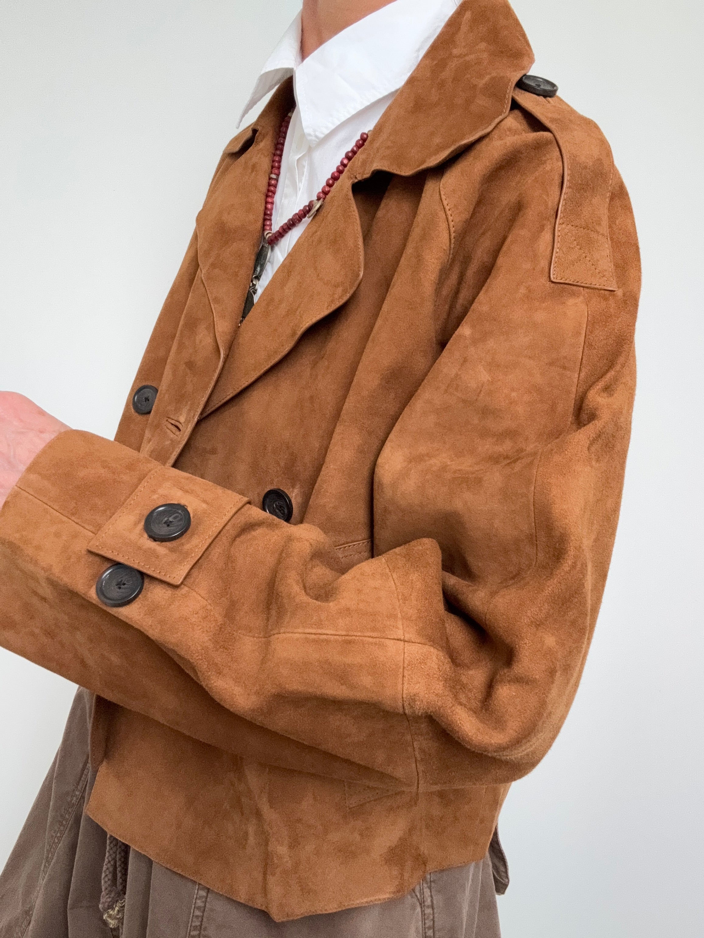 Massimo Dutti Jackets Boxy Suede Jacket Tan