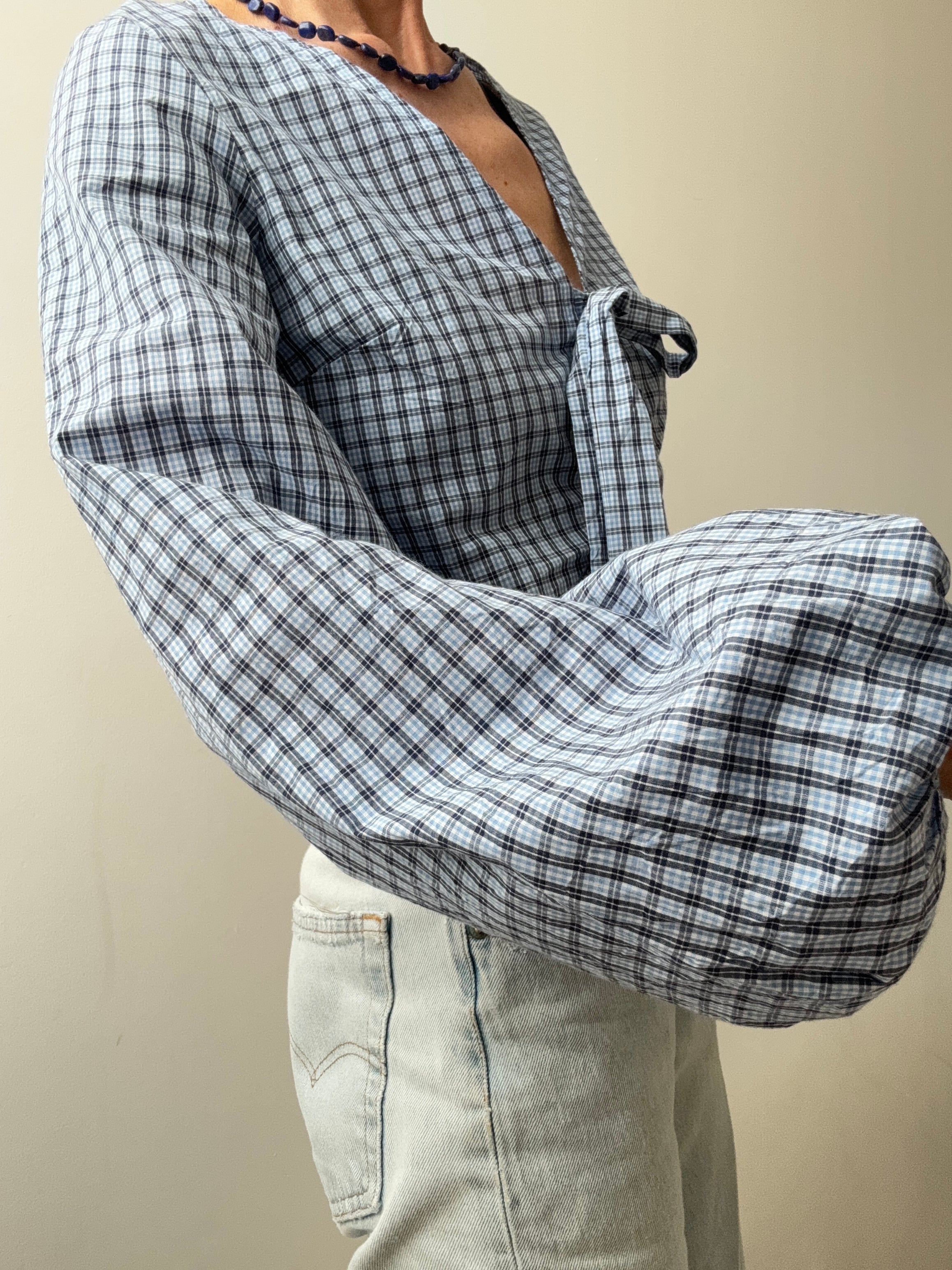 Nelly Shirts Favourite Bow Blouse Blue Check