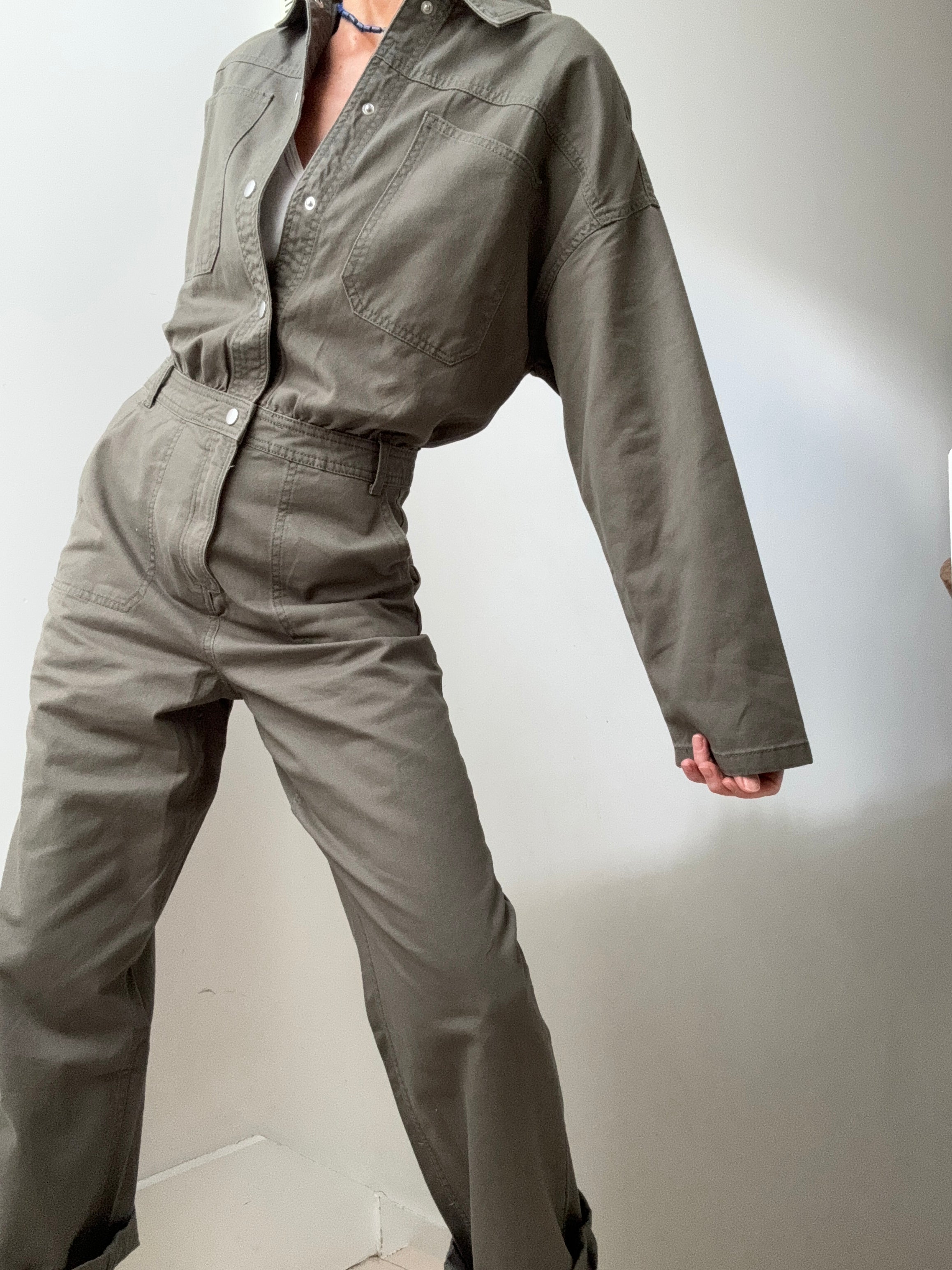 New Look Jumpsuits Military Cotton Denim Jumpsuit