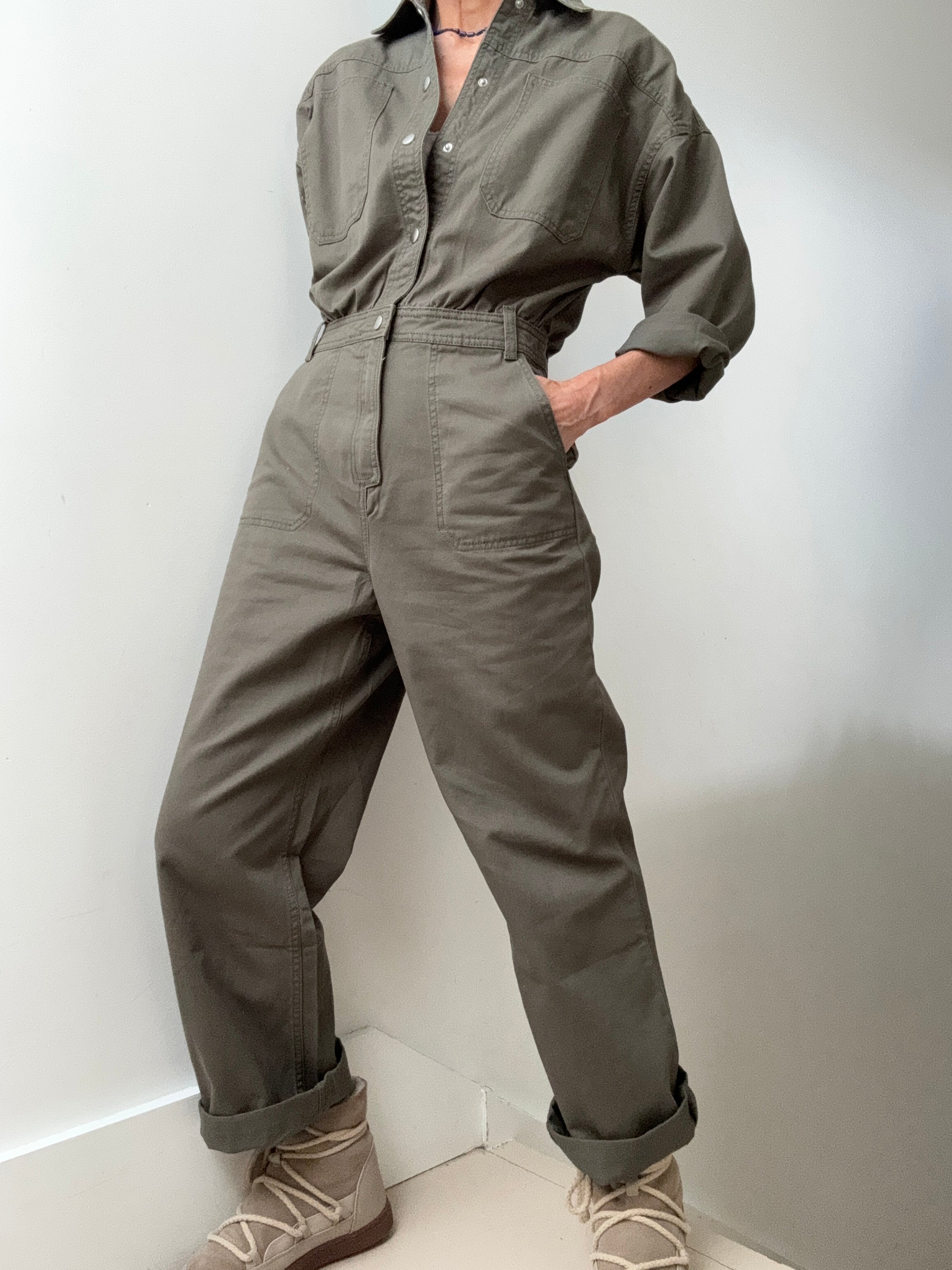 New Look Jumpsuits Military Cotton Denim Jumpsuit