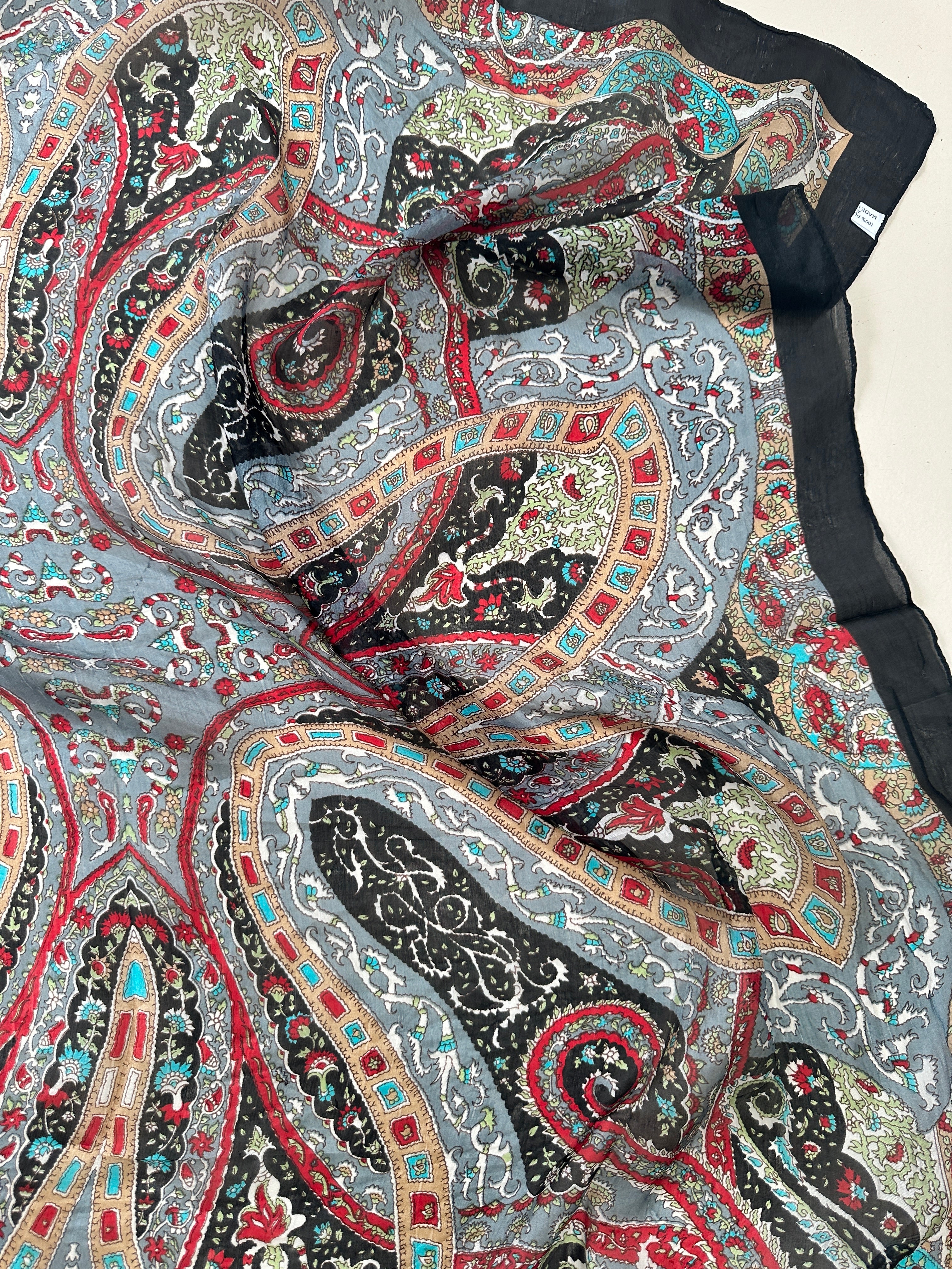Paisley Flower Silk Scarf Black | Scarves