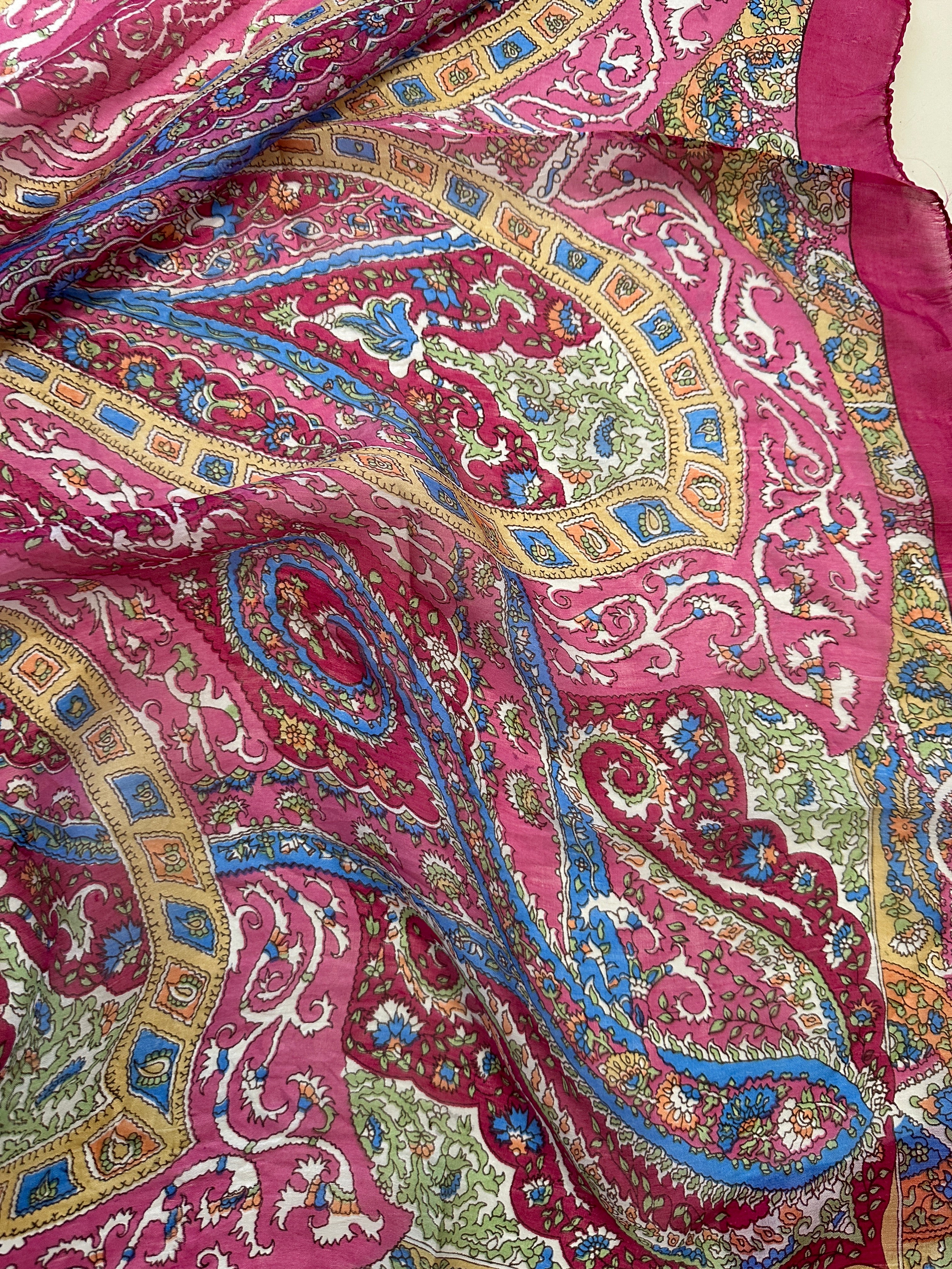 Paisley Flower Silk Scarf Fuschia | Scarves