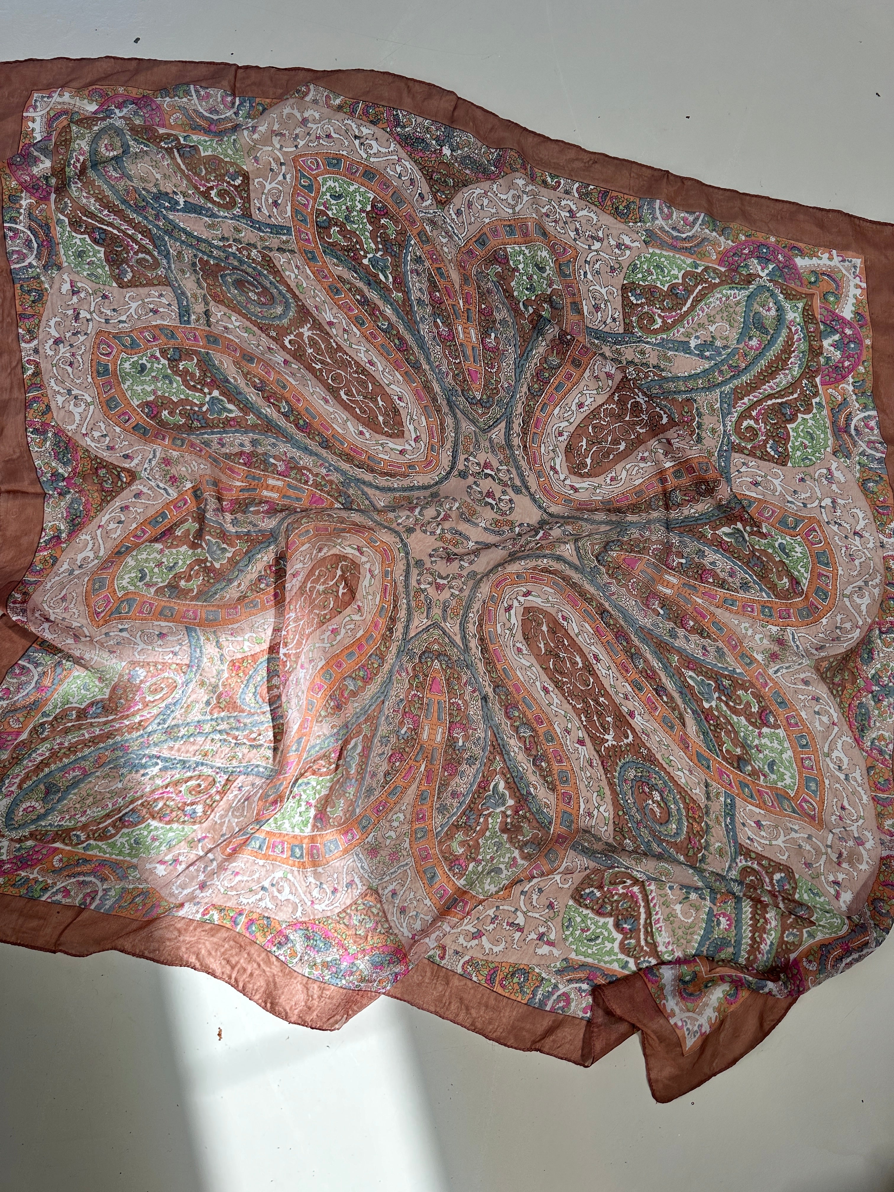 Not specified Scarves One Size Paisley Flower Silk Scarf Tan