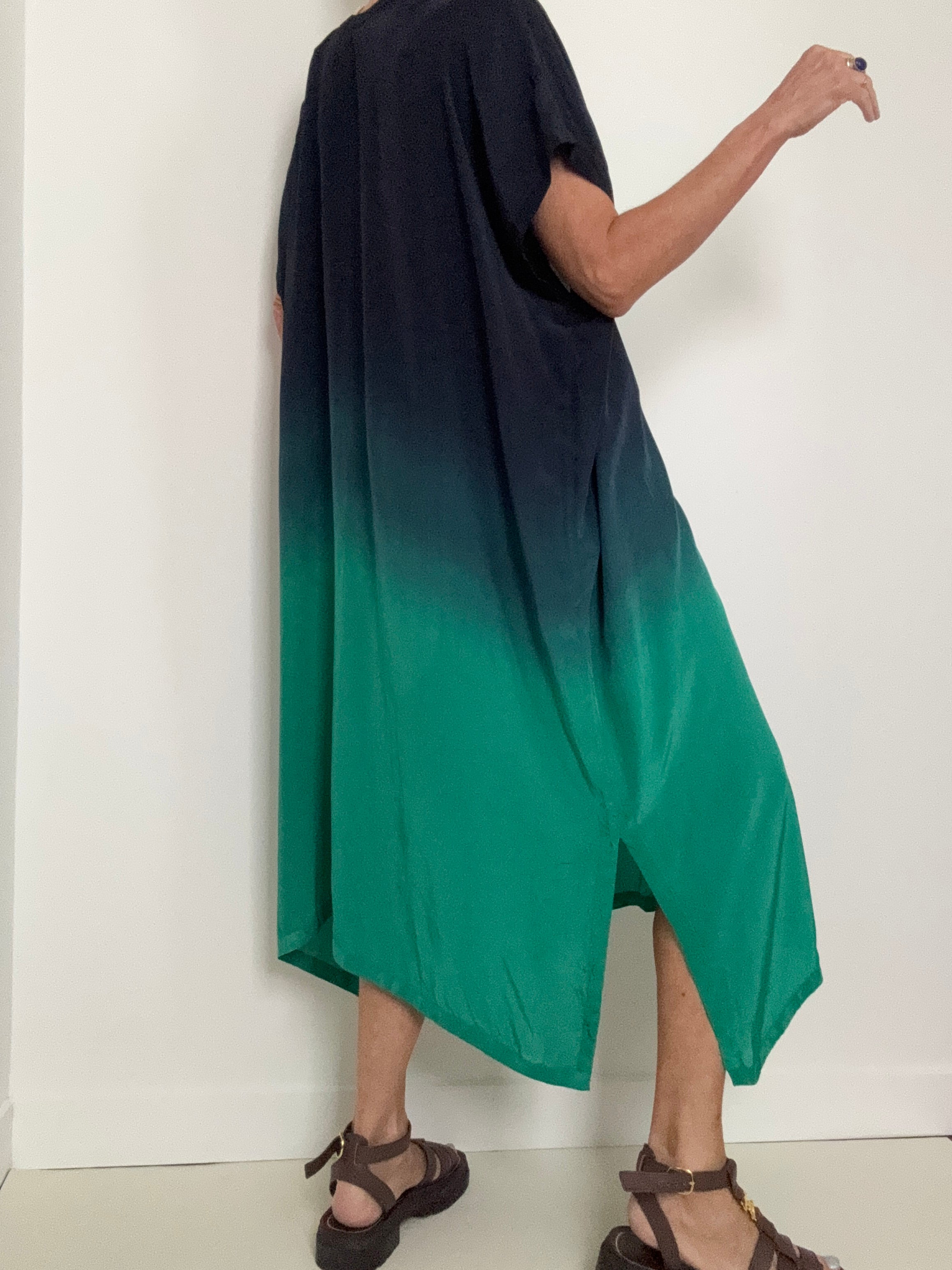 Nous Antwerp Dresses Sam Kaftan Dress Ombre Blue Green
