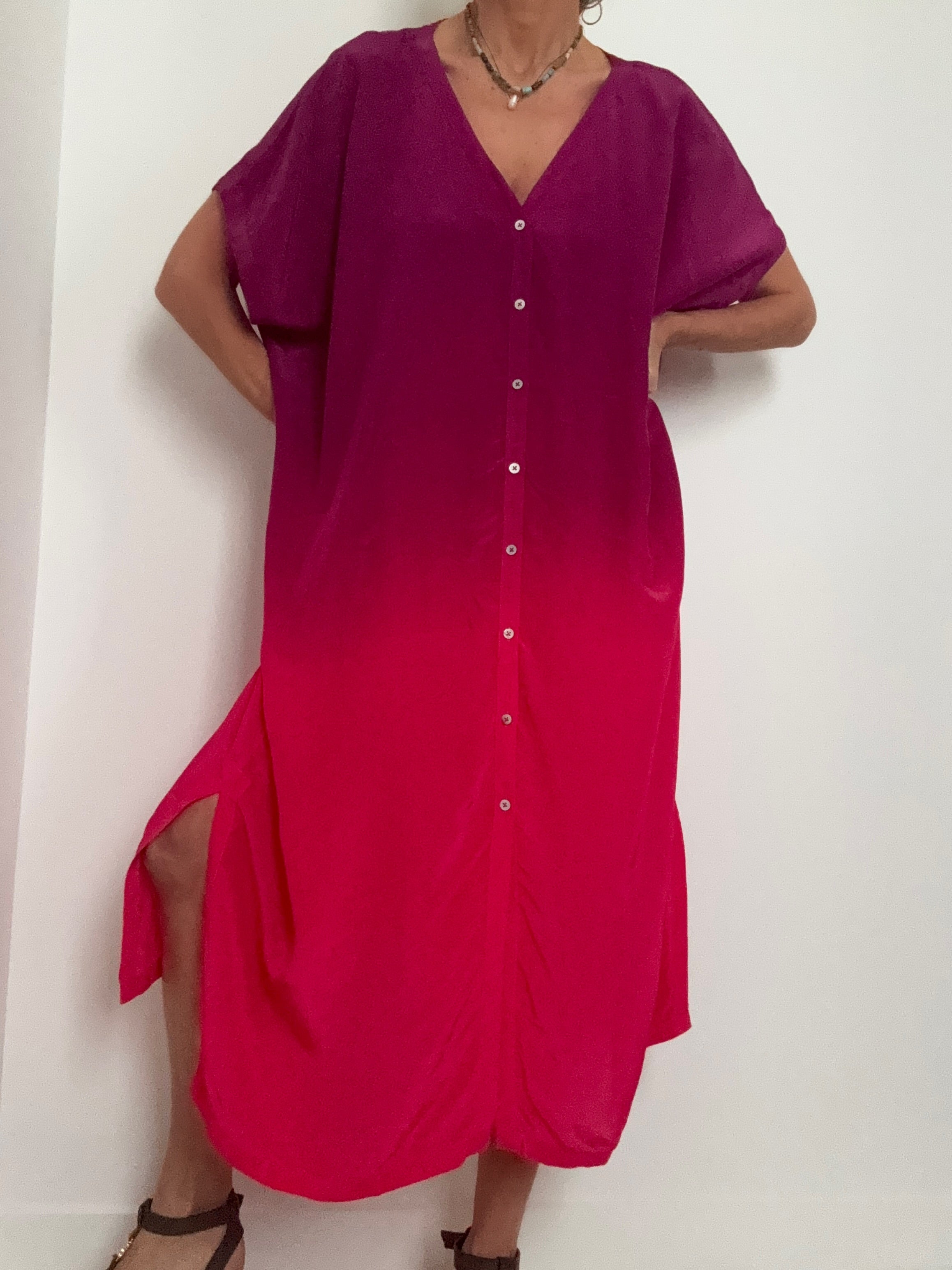 Nous Antwerp Dresses Sam Kaftan Dress Ombre Pink Purple