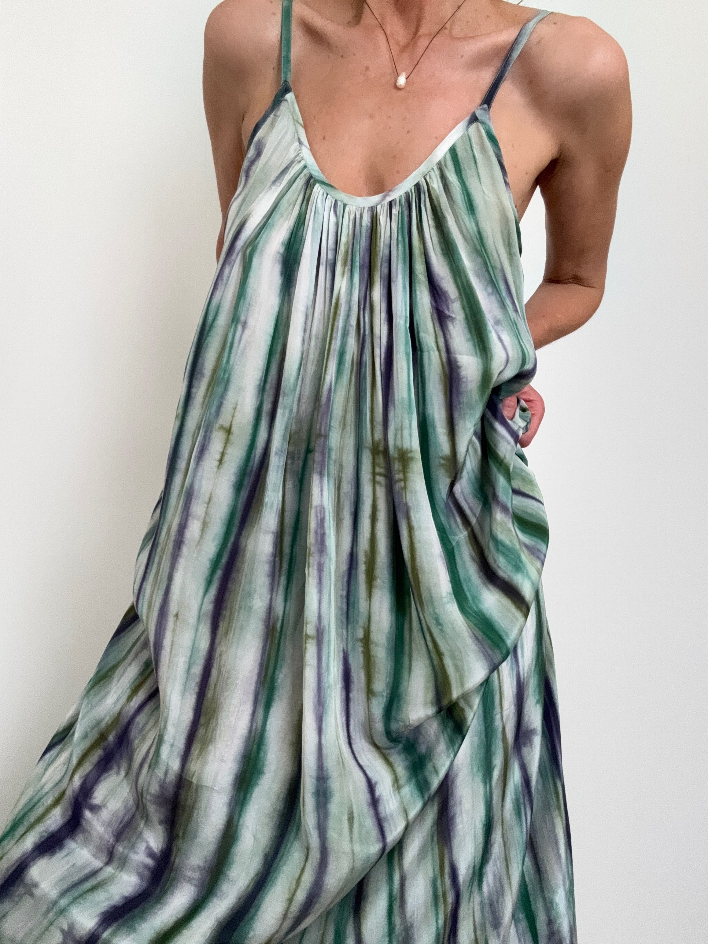 Nous Antwerp Dresses Silk Slip Tiedye Aloe Vera