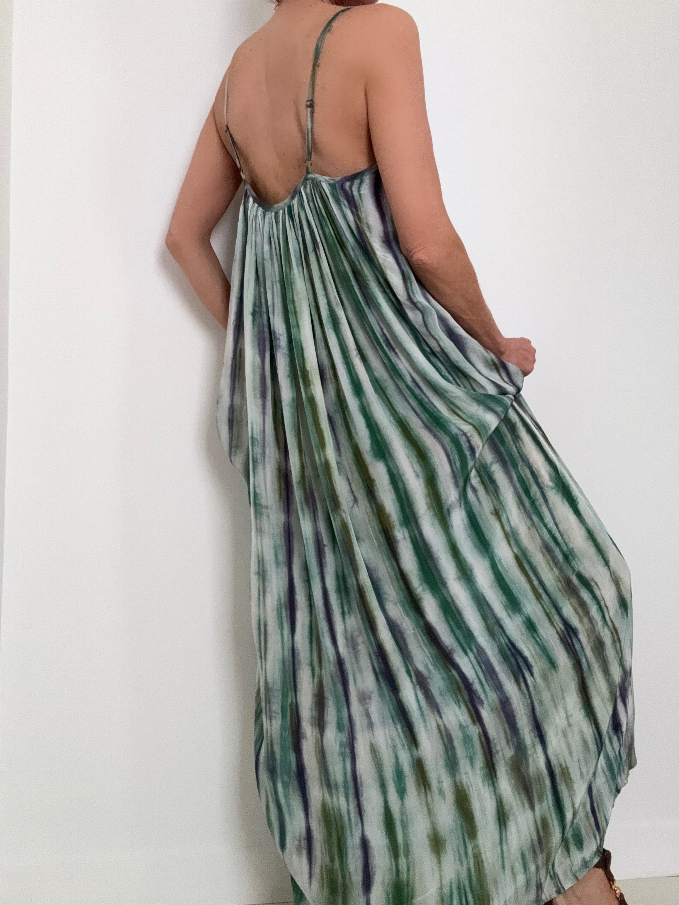 Nous Antwerp Dresses Silk Slip Tiedye Aloe Vera
