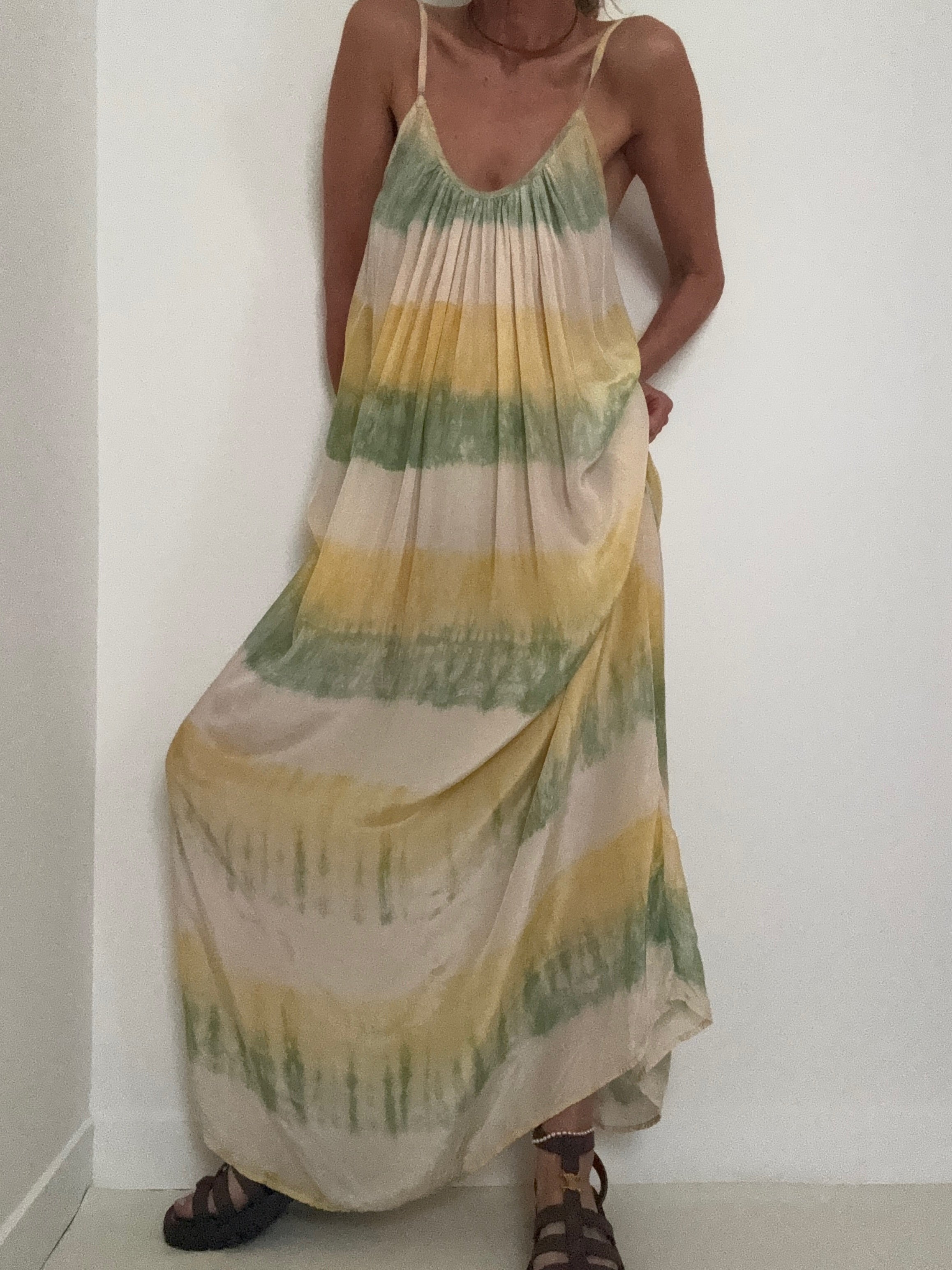 Nous Antwerp Dresses Silk Slip Tiedye Citrus