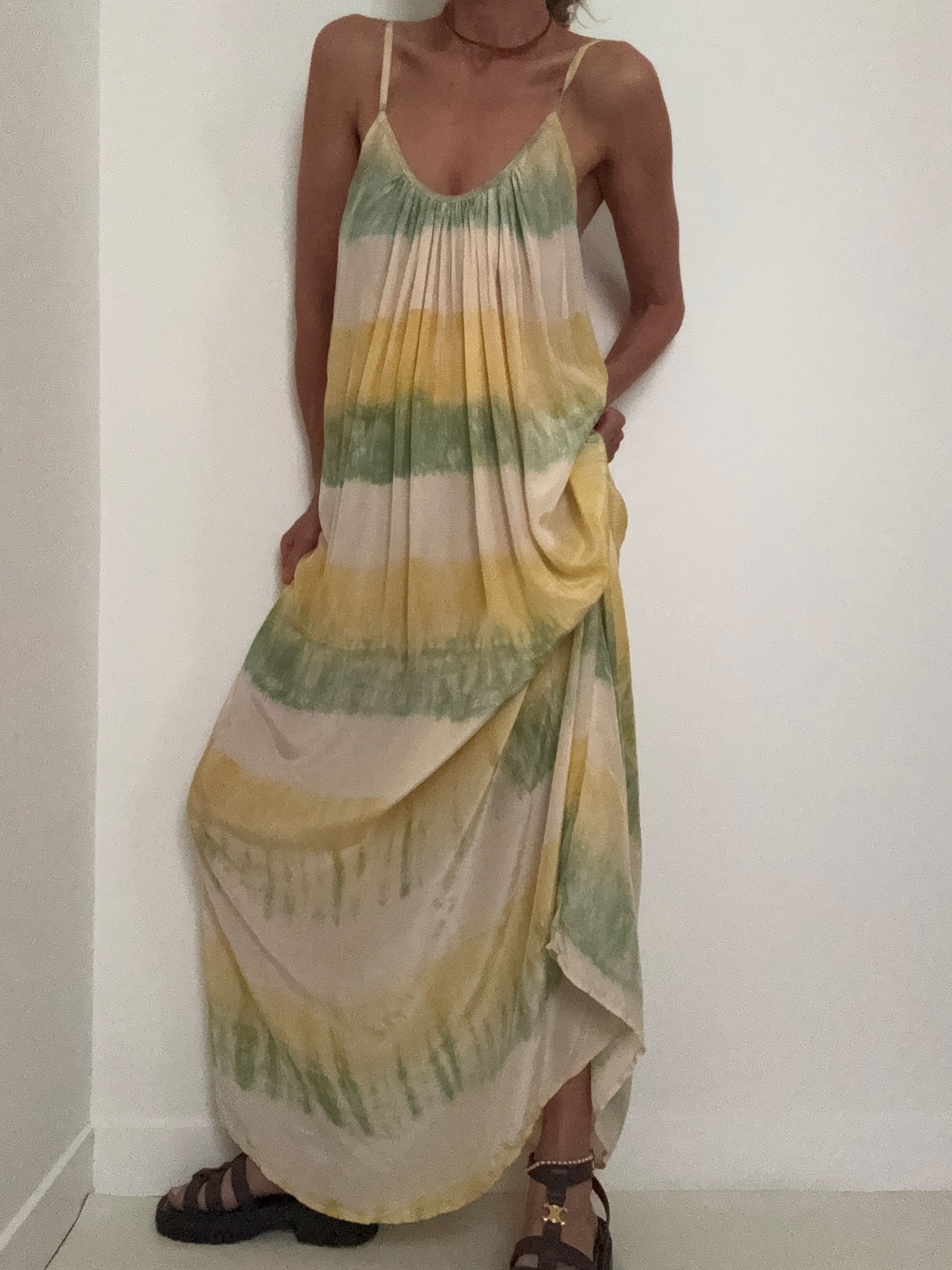 Nous Antwerp Dresses Silk Slip Tiedye Citrus