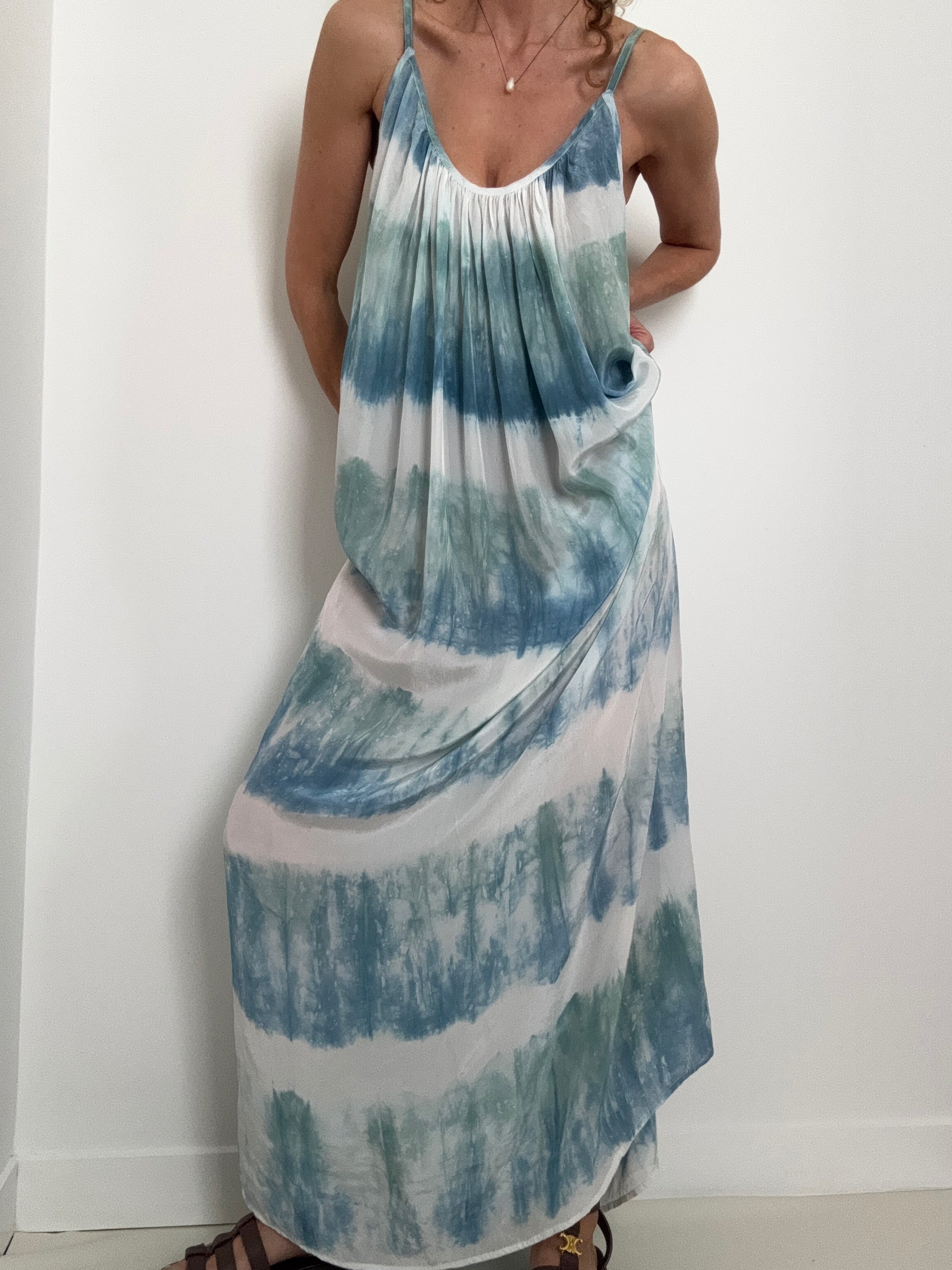 Nous Antwerp Dresses Silk Slip Tiedye Ocean Blues