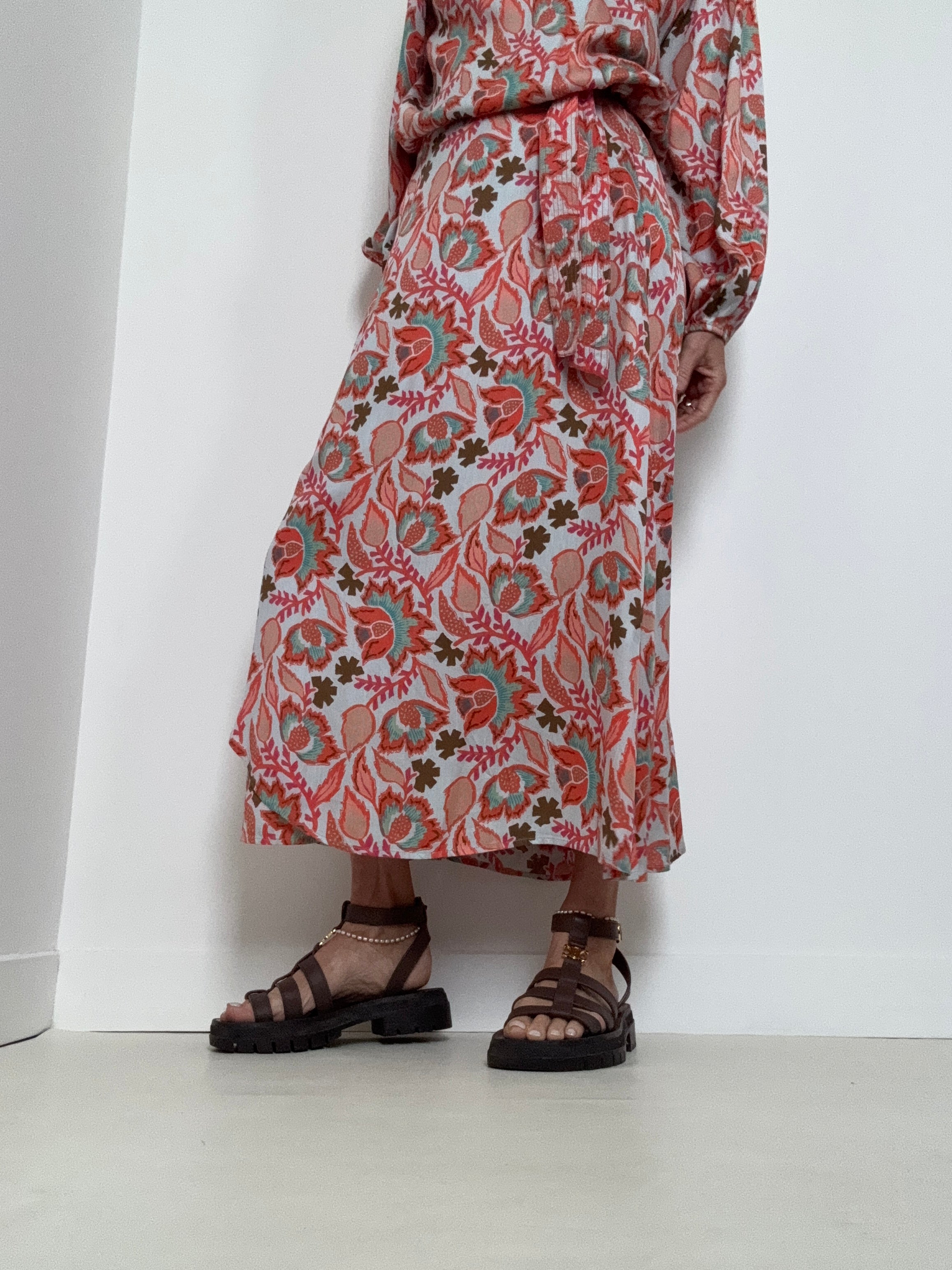 Sunset Orange Floral Wrap Skirt | Skirts