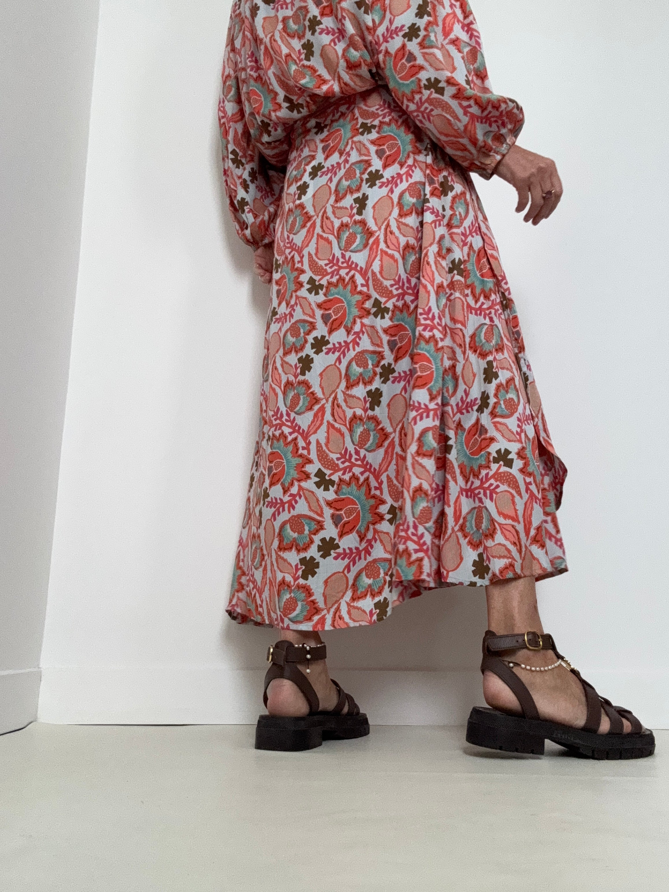 Sunset Orange Floral Wrap Skirt | Skirts