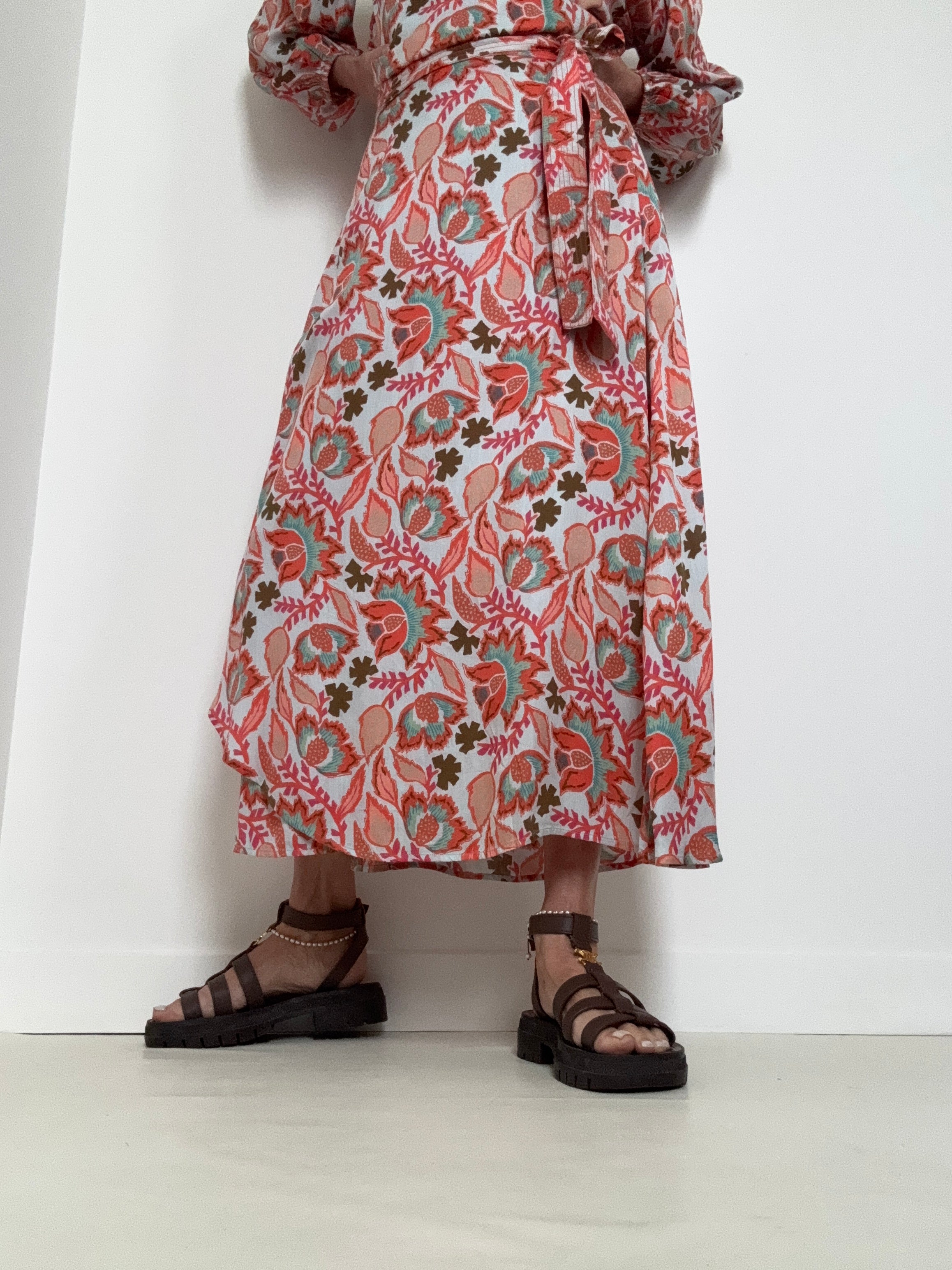 Sunset Orange Floral Wrap Skirt | Skirts
