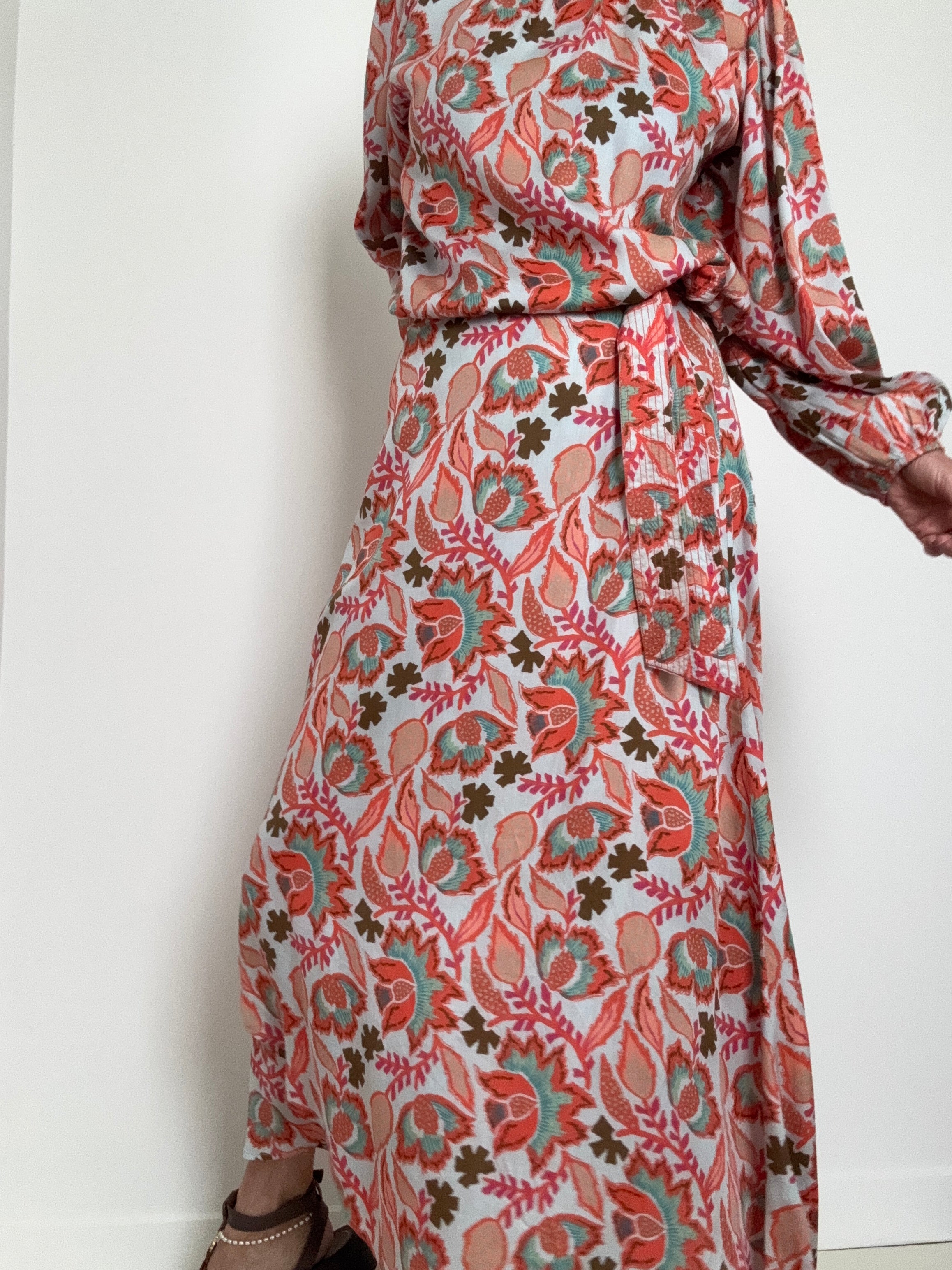 Sunset Orange Floral Wrap Skirt | Skirts