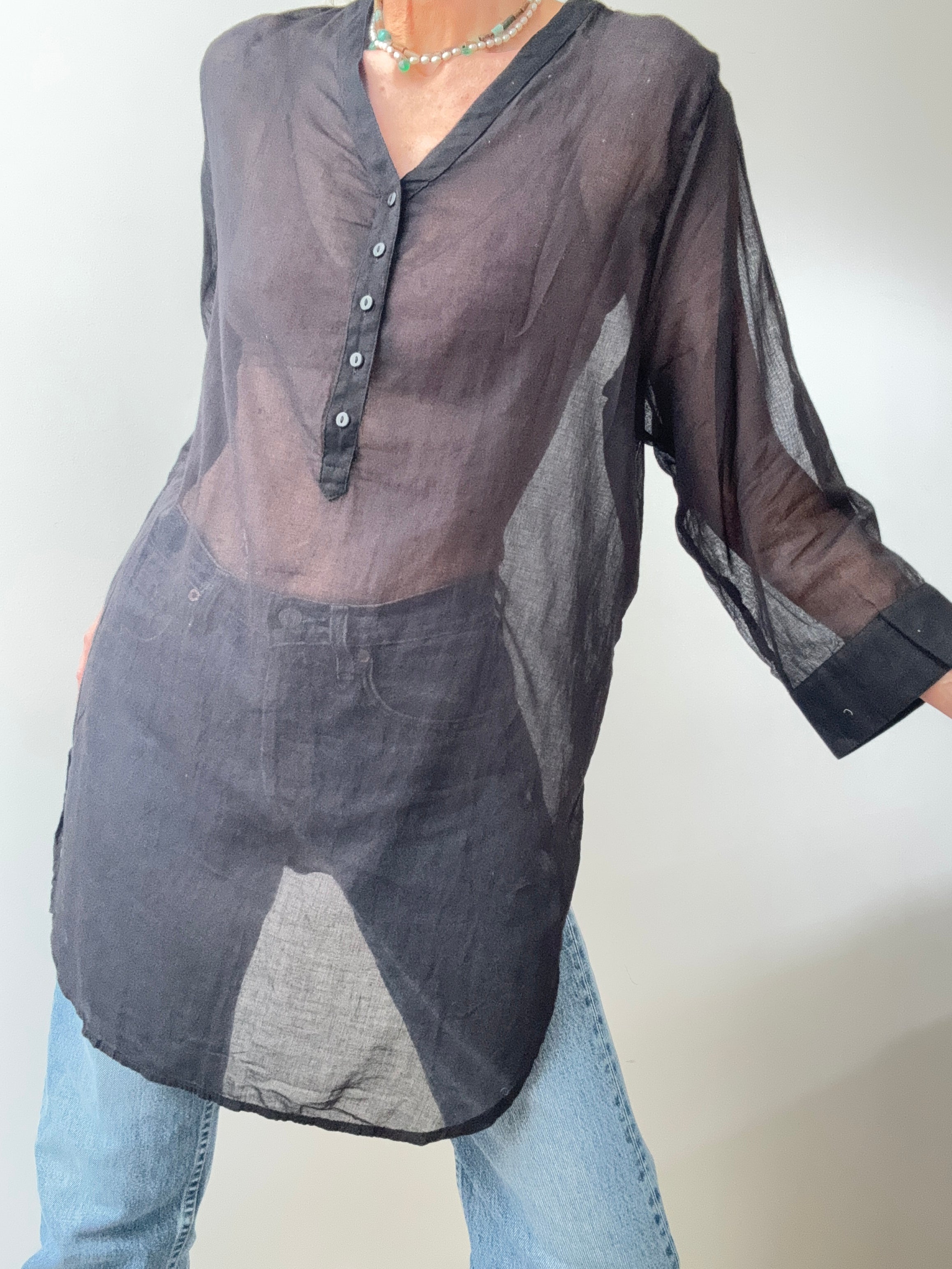 Cotton Voile Shirt Black | Tops