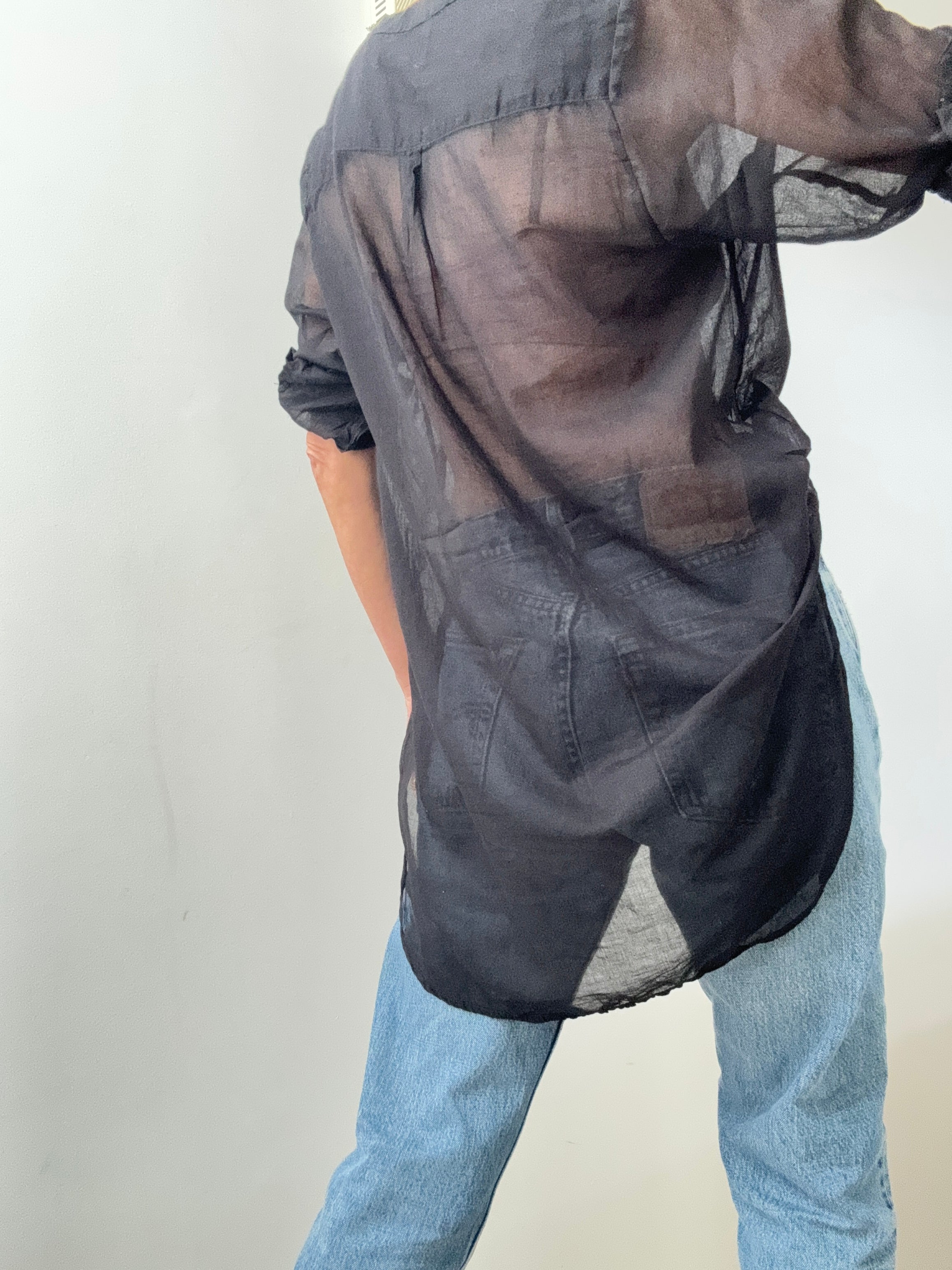 Cotton Voile Shirt Black | Tops