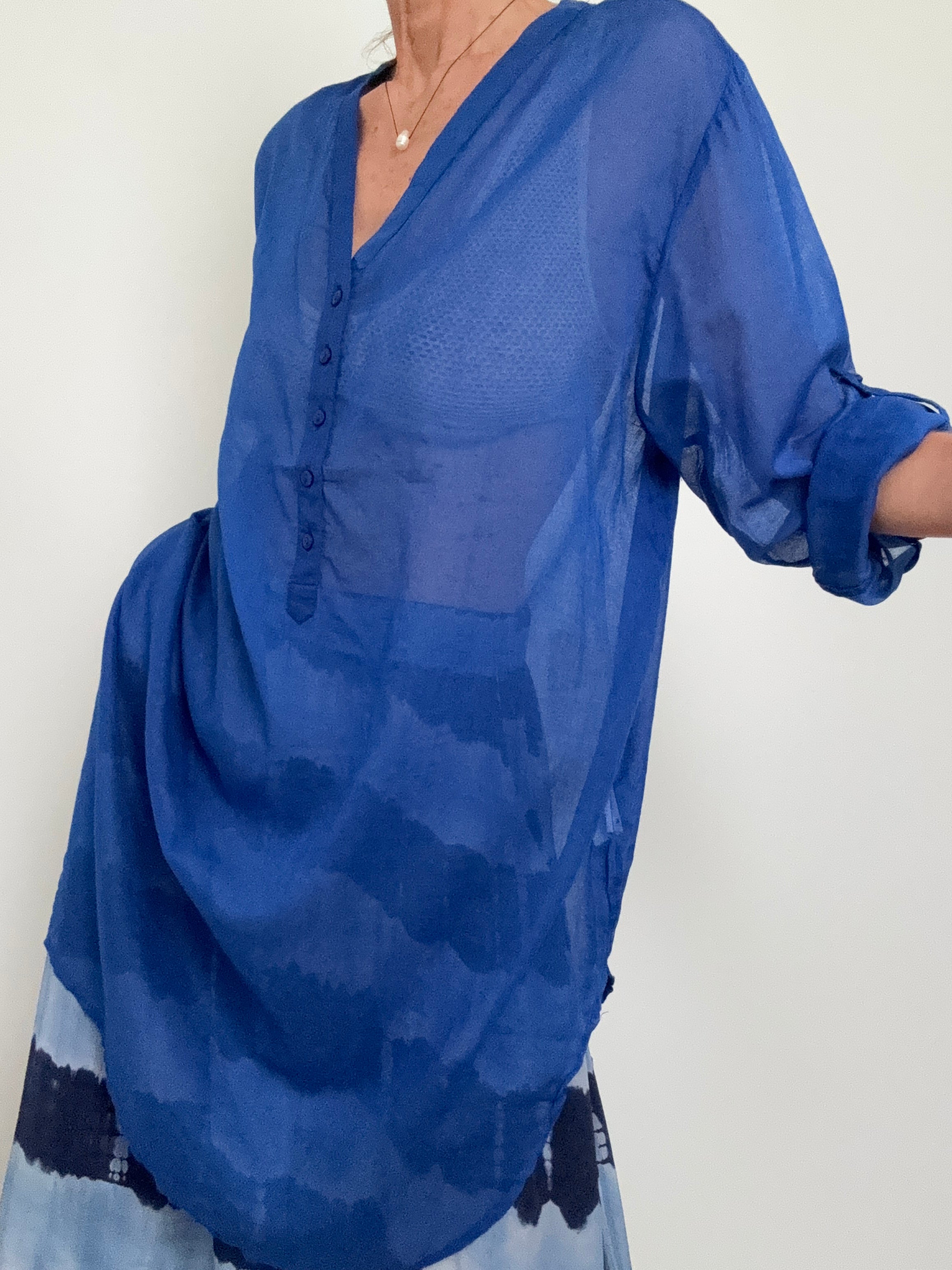 Cotton Voile Shirt Marine | Tops