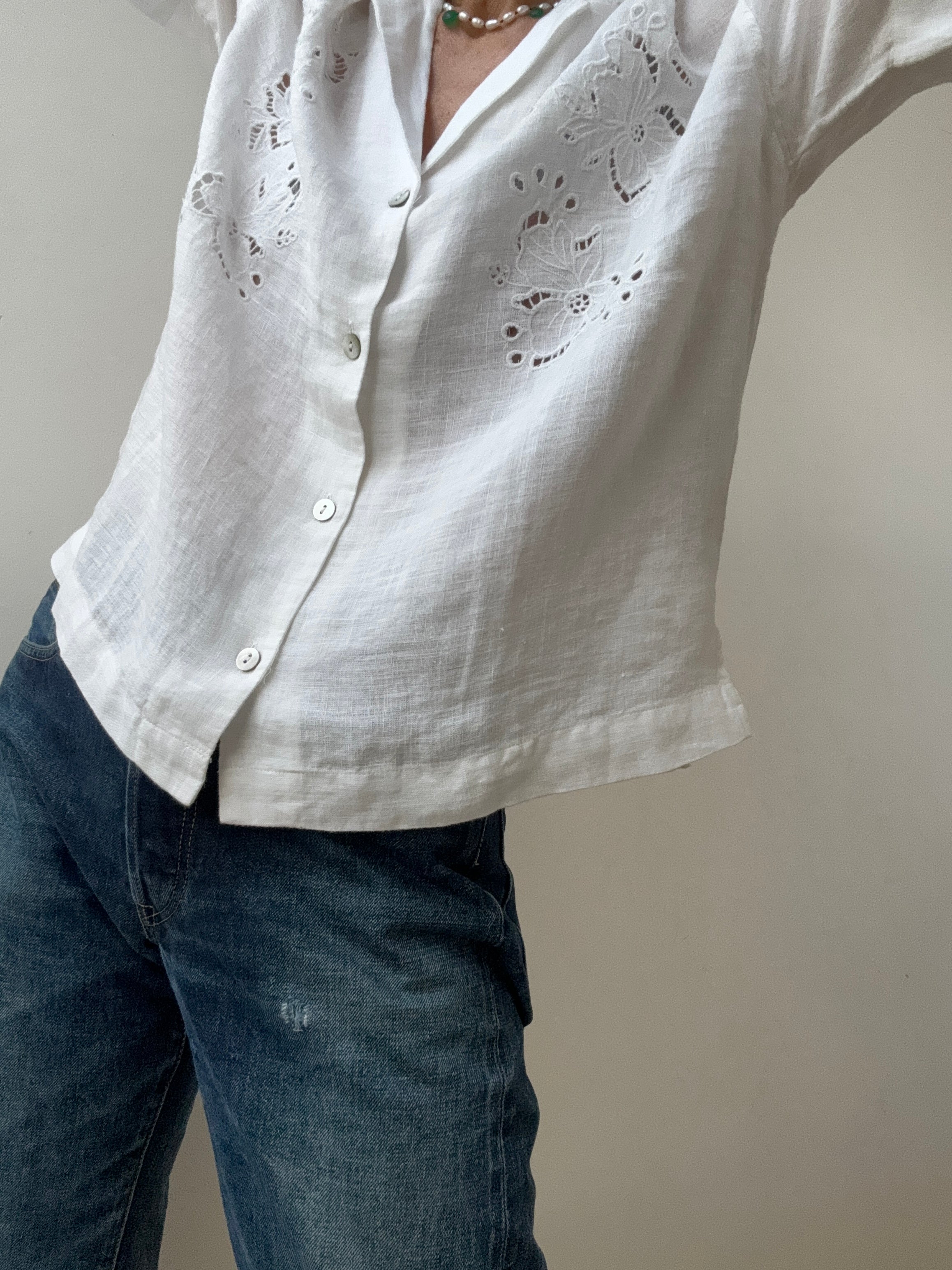 Linen Broderie Anglaise Shirt White | Shirts