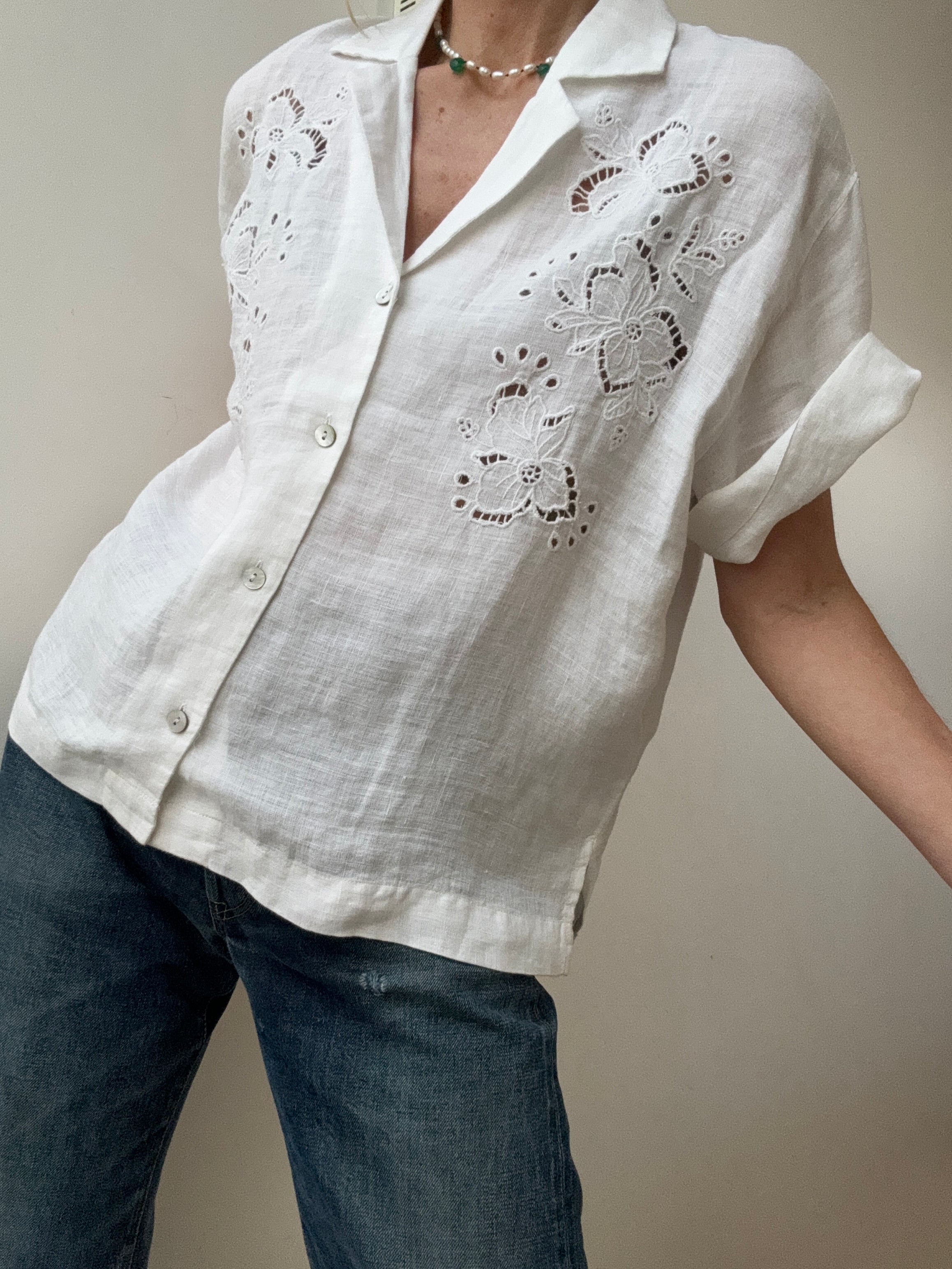 Linen Broderie Anglaise Shirt White | Shirts