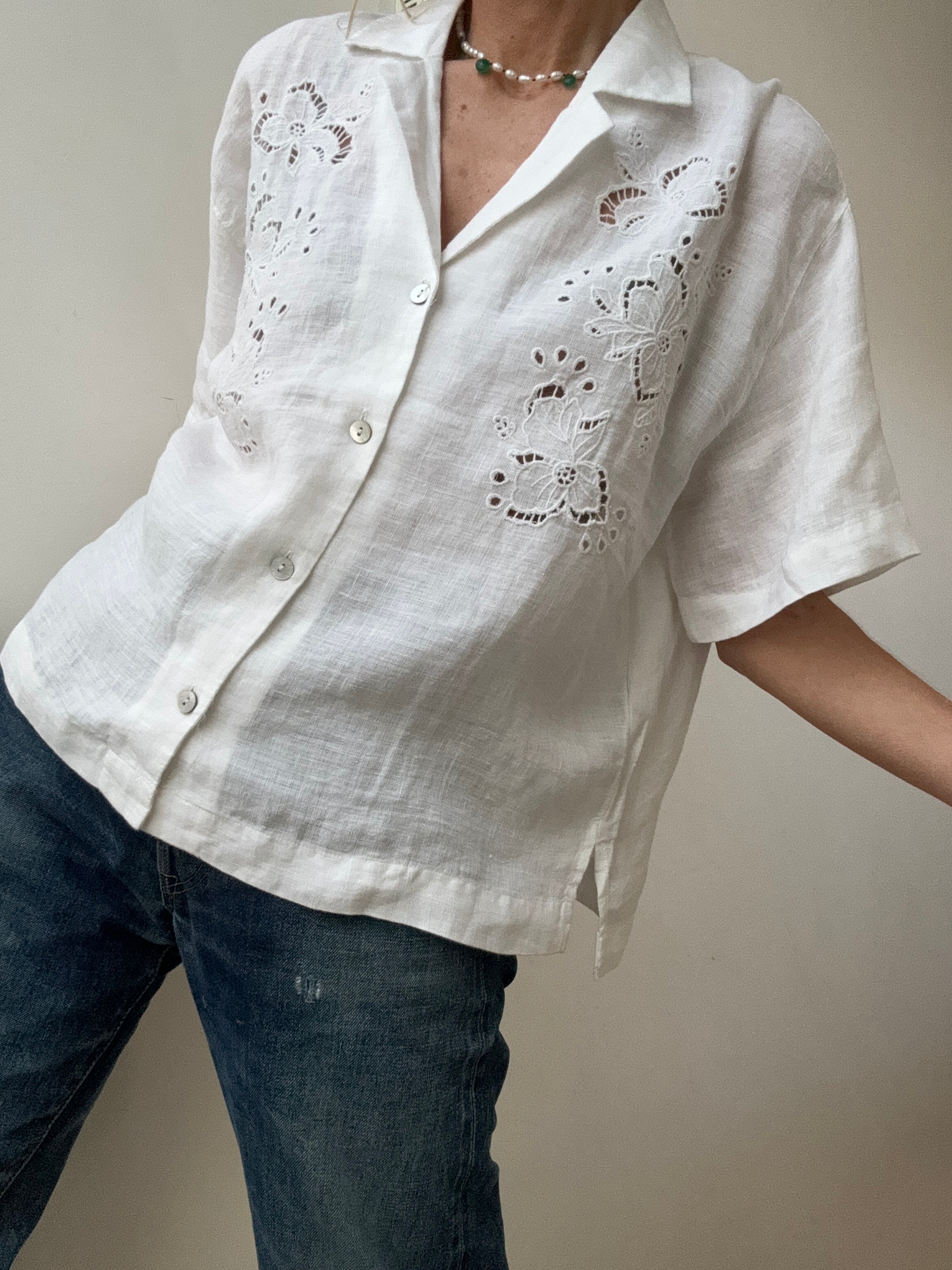 Linen Broderie Anglaise Shirt White | Shirts