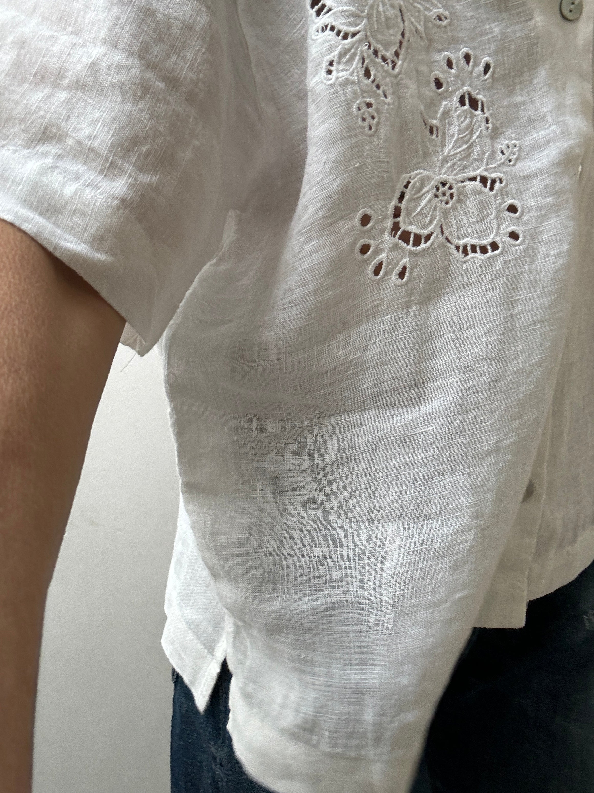 Linen Broderie Anglaise Shirt White | Shirts