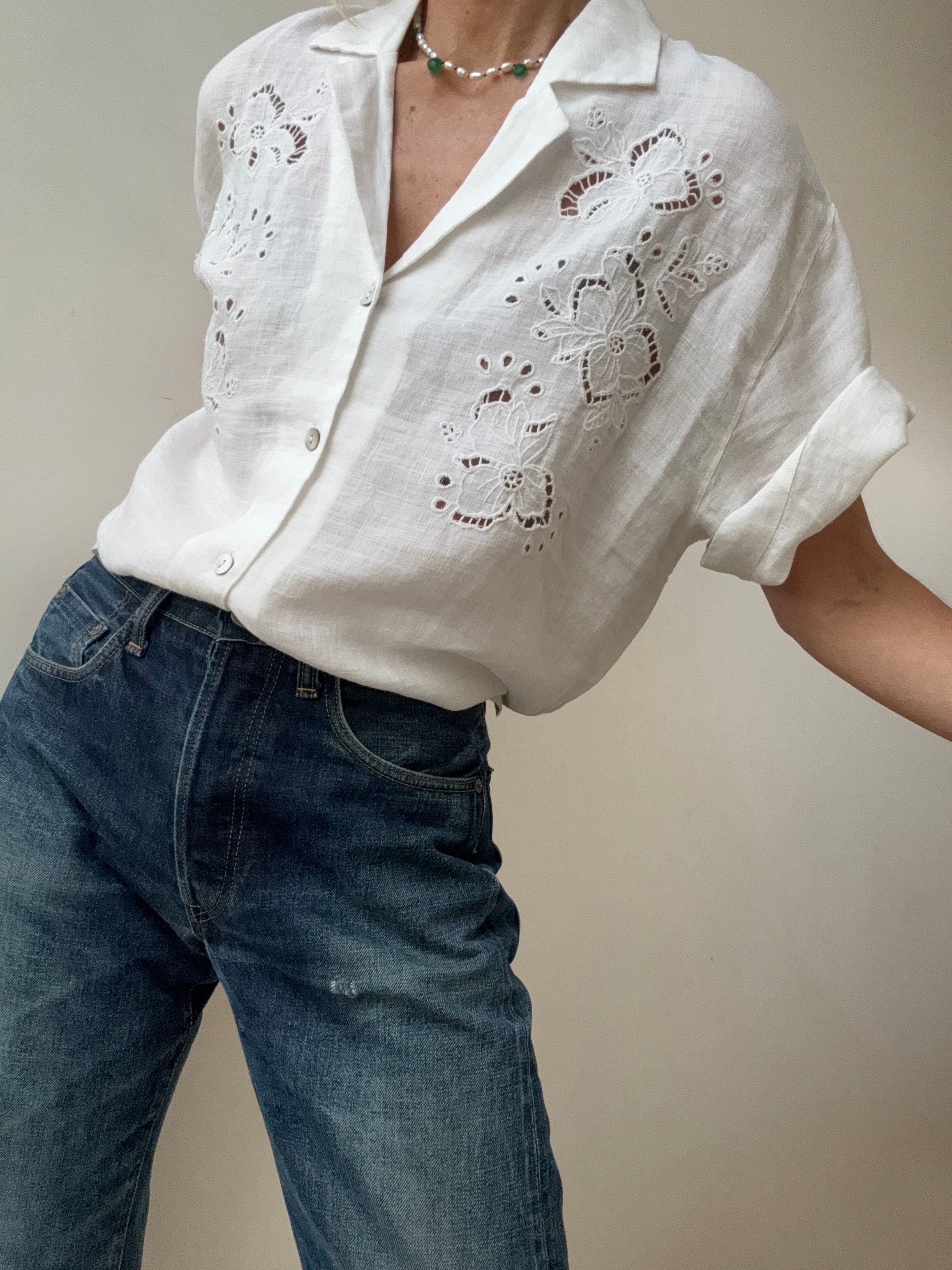 Oysho Shirts Linen Broderie Anglaise Shirt White