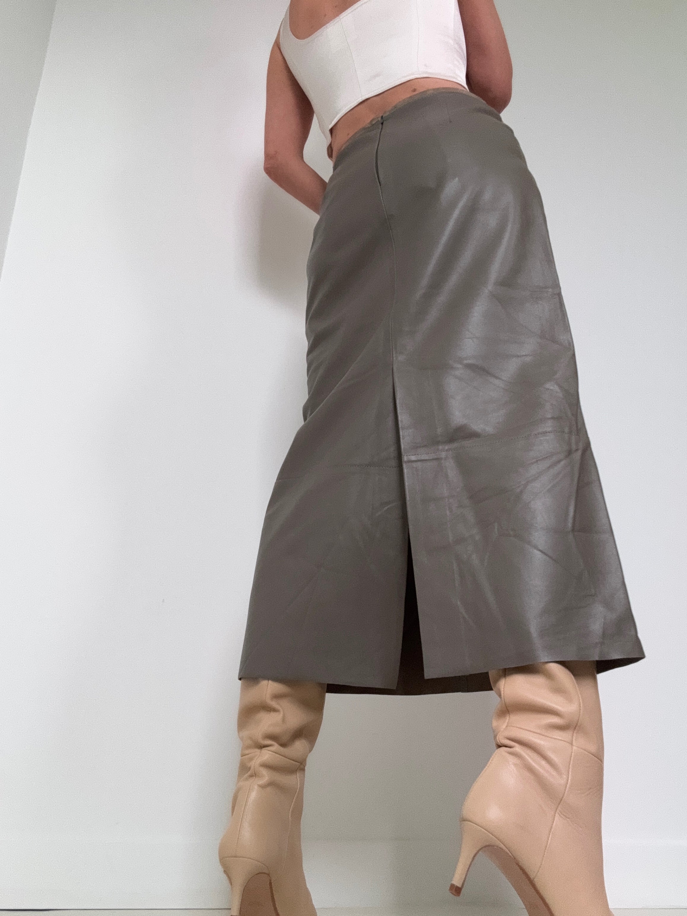 P.JOHNSON Skirts Marina Leather Maxi Skirt Taupe