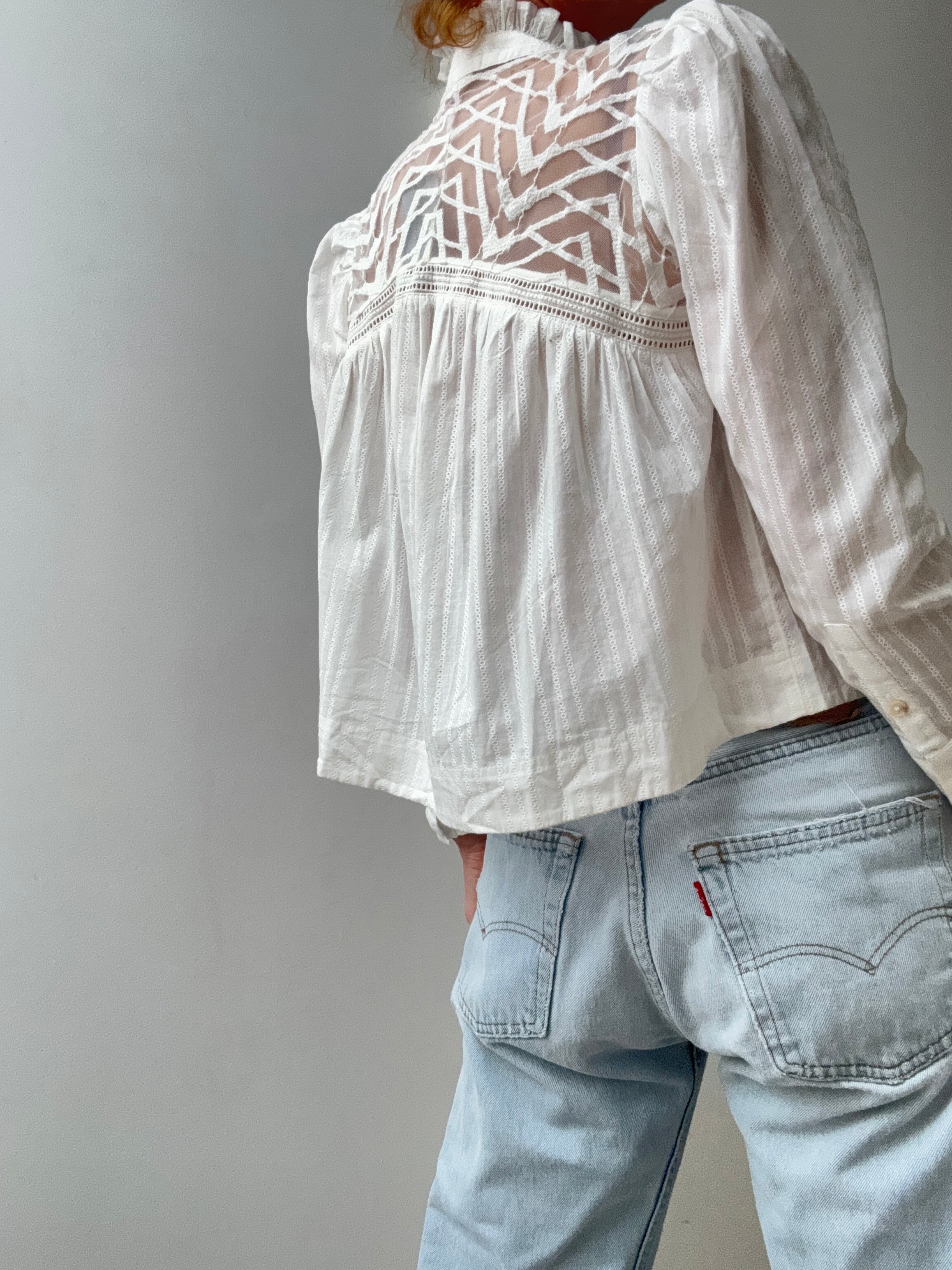 Cotton Mesh Embroidered Blouse | Blouses