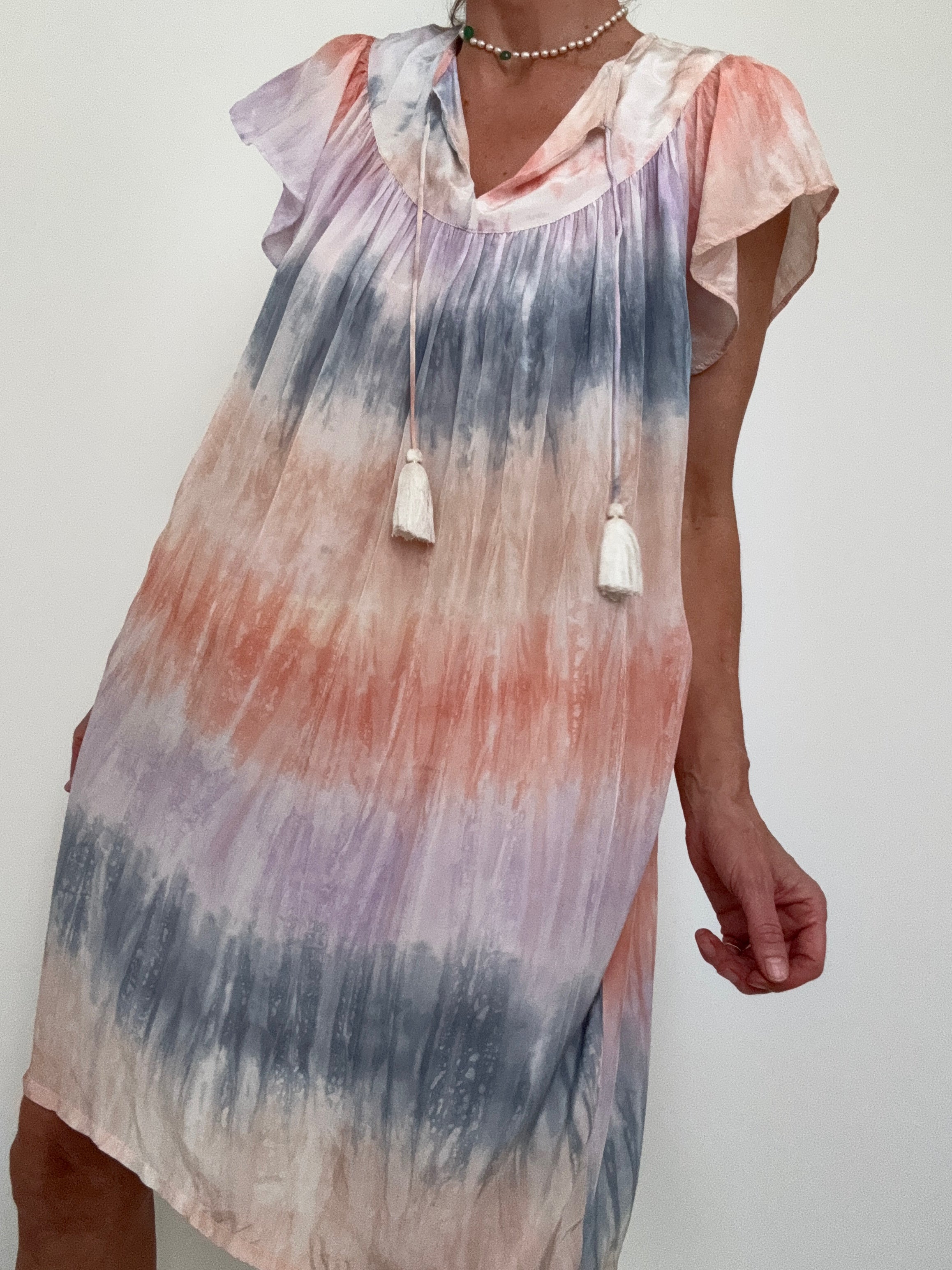 Capped Sleeve Tunic Dress Pastel Tiedye | Dresses