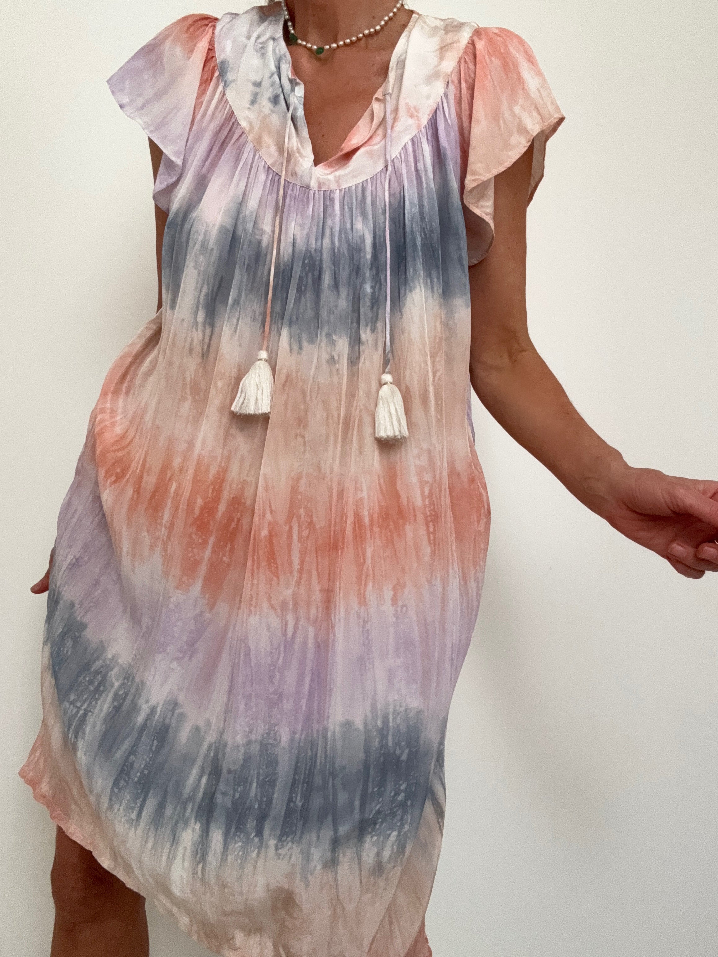 Capped Sleeve Tunic Dress Pastel Tiedye | Dresses