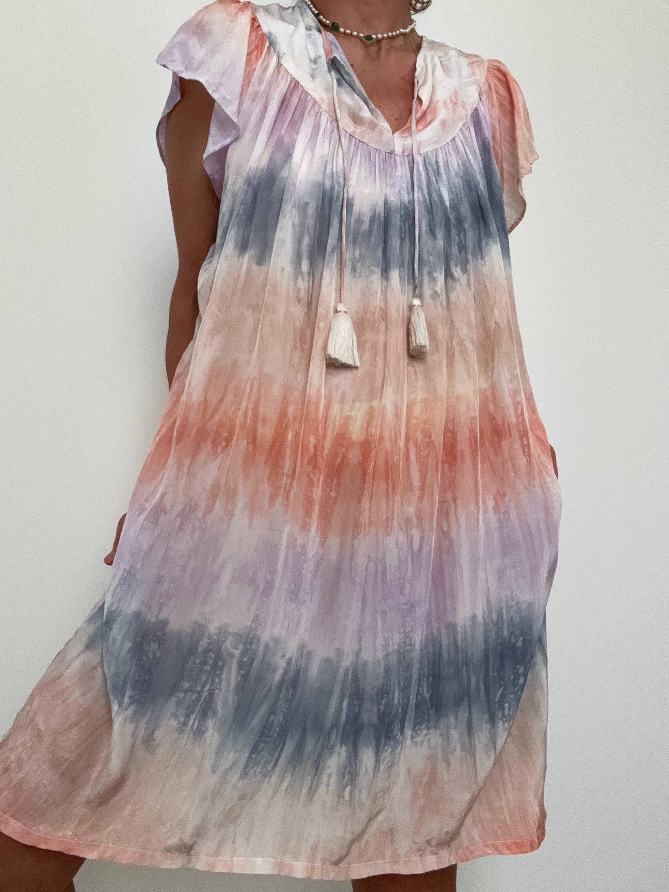 Capped Sleeve Tunic Dress Pastel Tiedye | Dresses