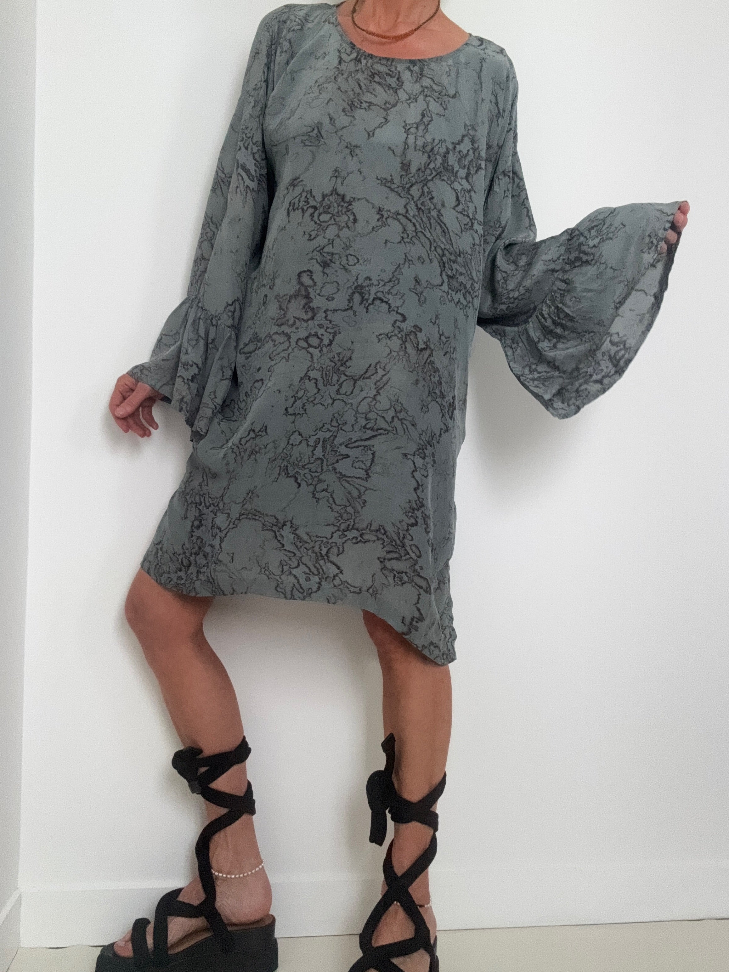 Bell Sleeve Mini Dress Grey Marble | Dresses