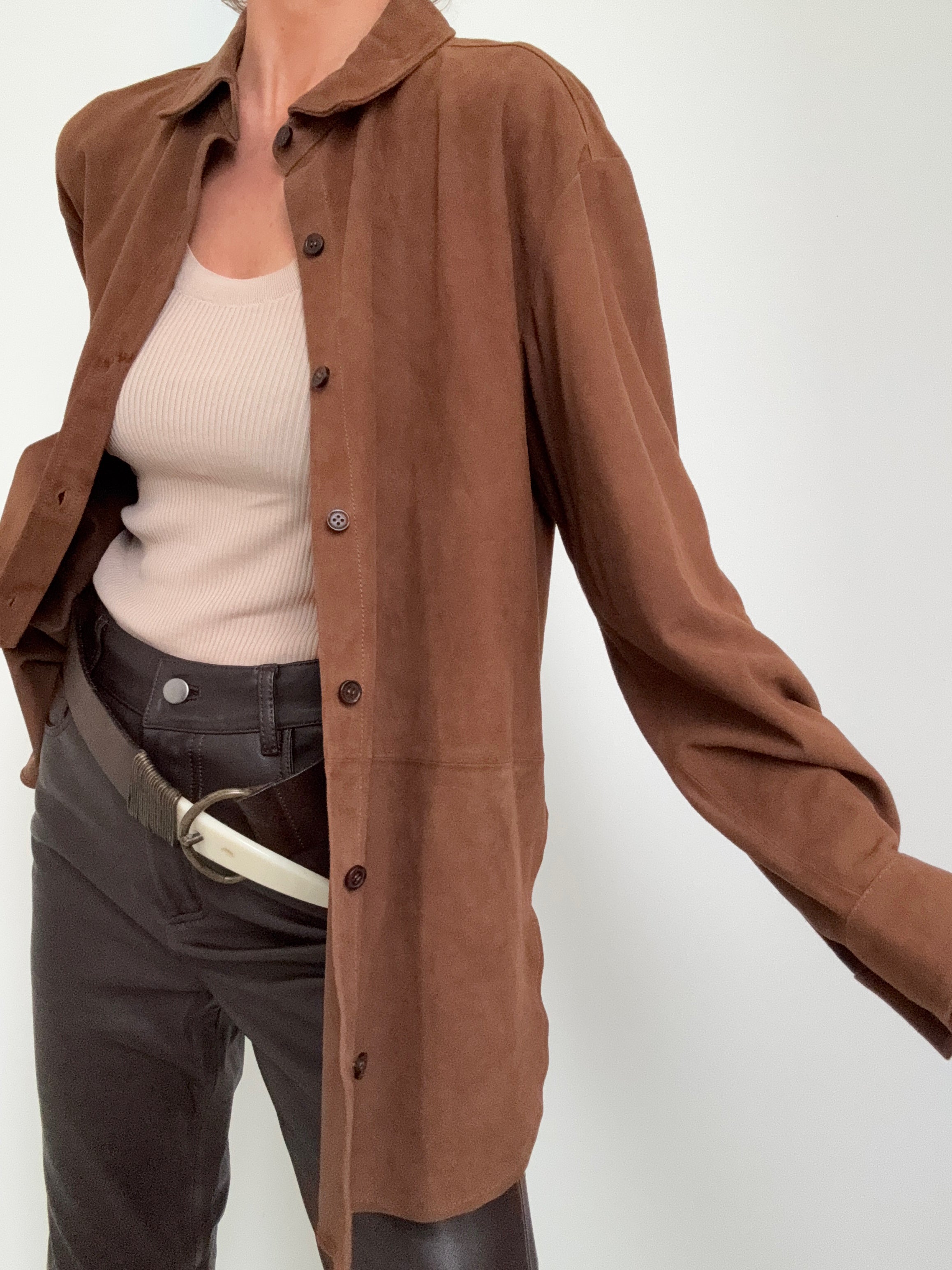 Quince Shirts Suede Overshirt Coco