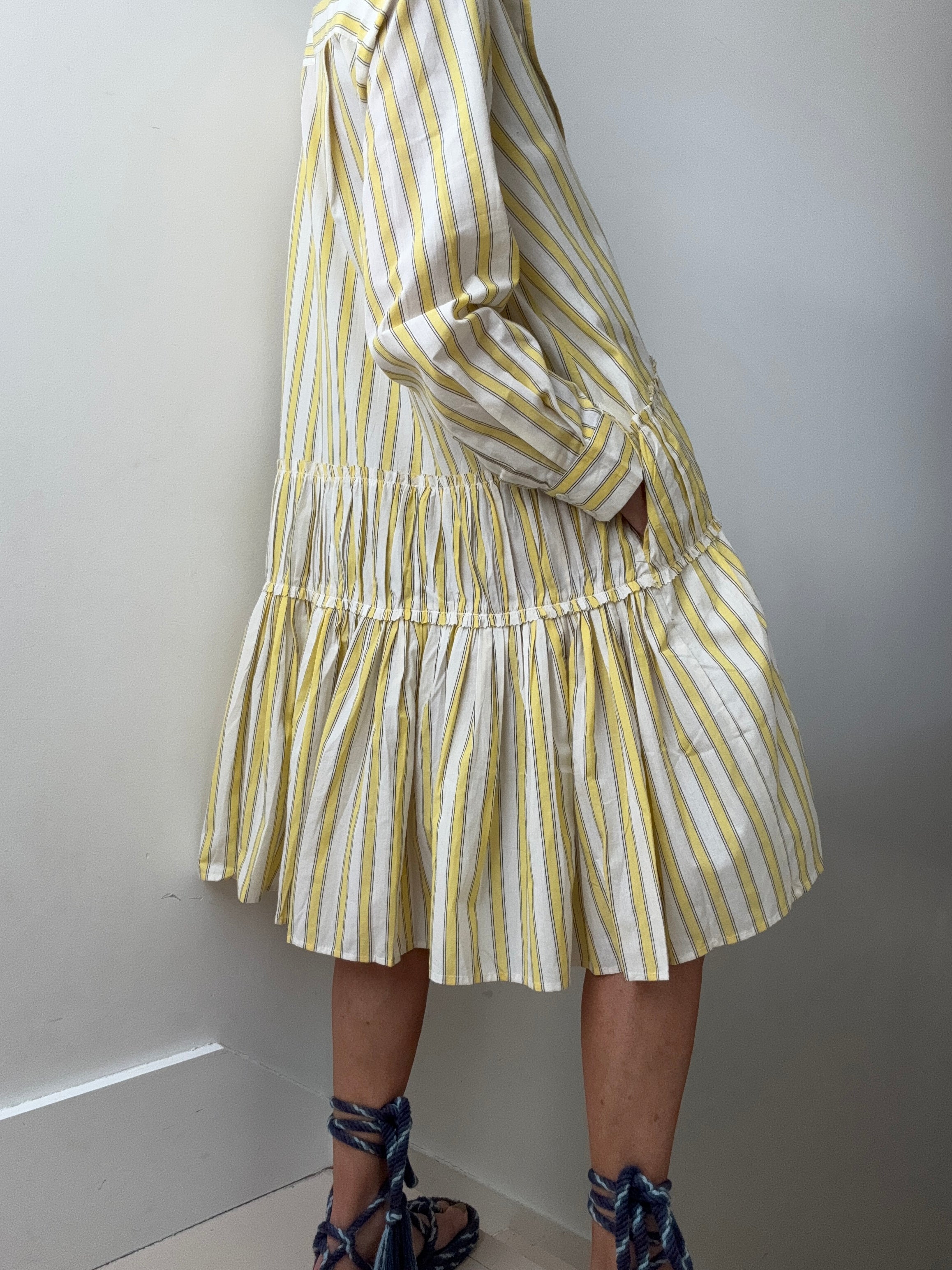 Rabens Saloner Dresses Frances Shirt Line Dress Striped Lemon