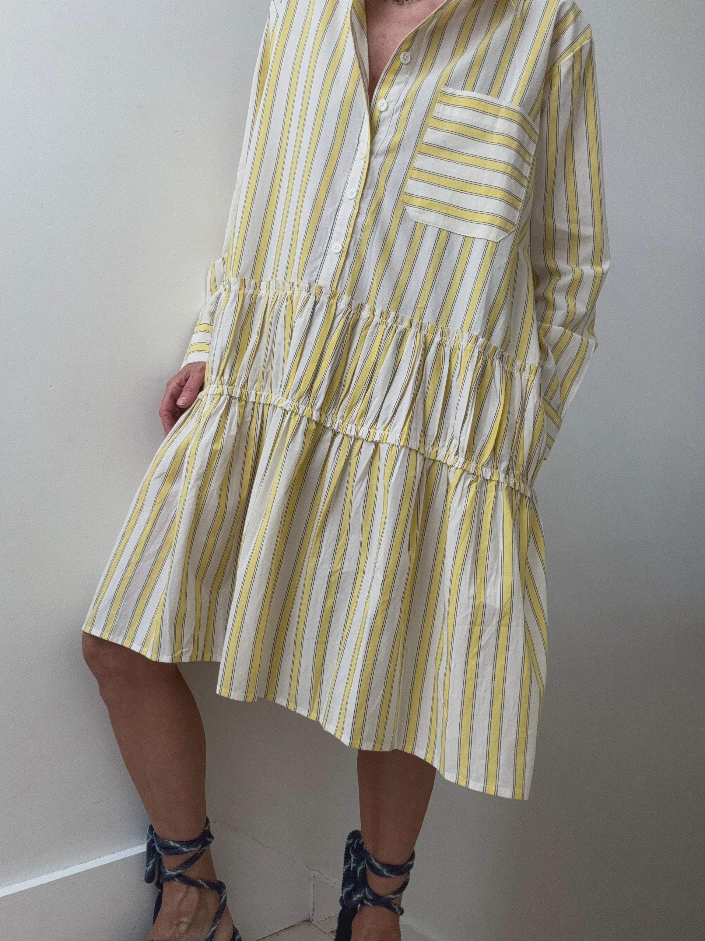 Frances Shirt Line Dress Striped Lemon Jetsetbohemian