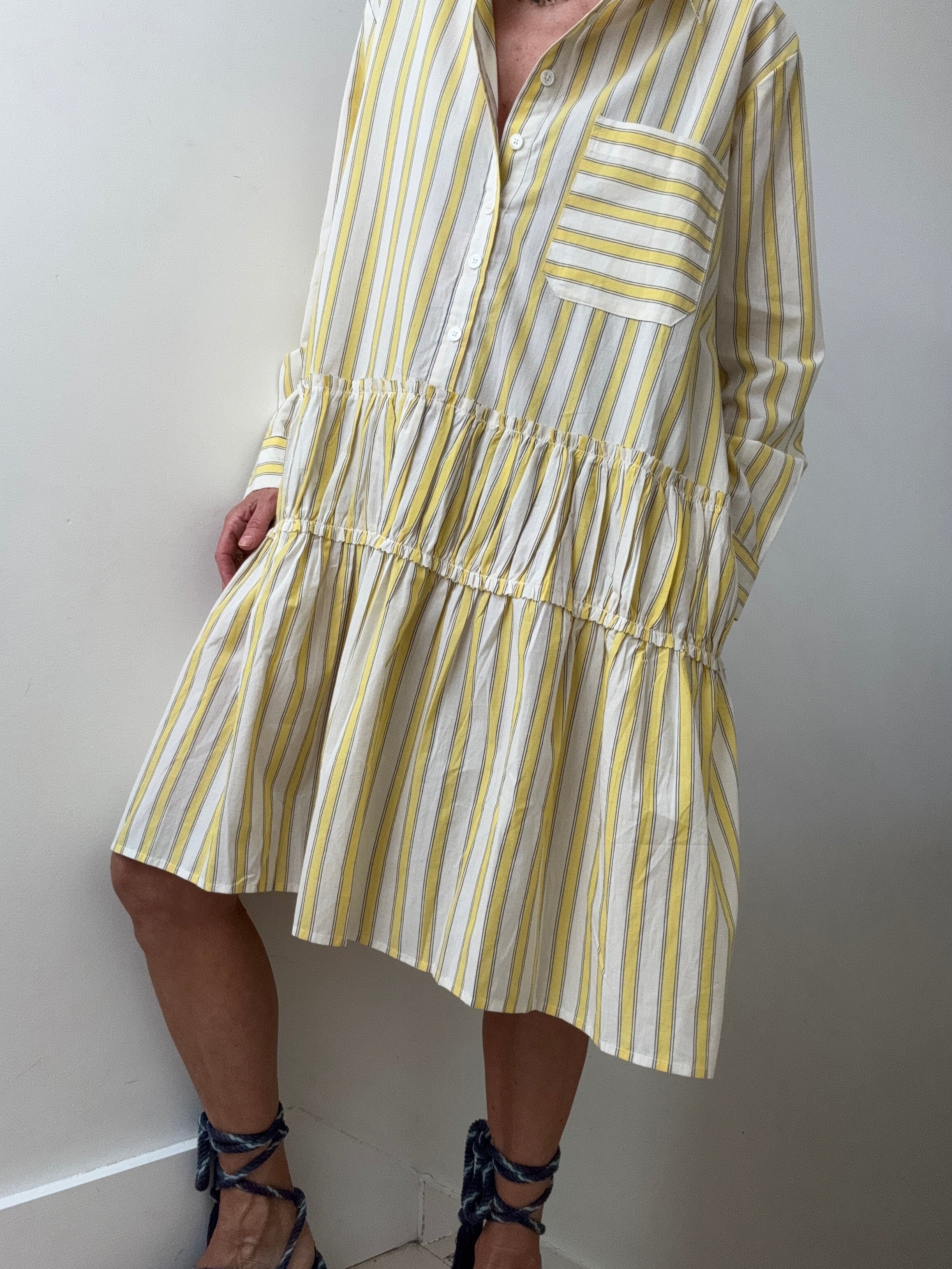 Rabens Saloner Dresses Frances Shirt Line Dress Striped Lemon