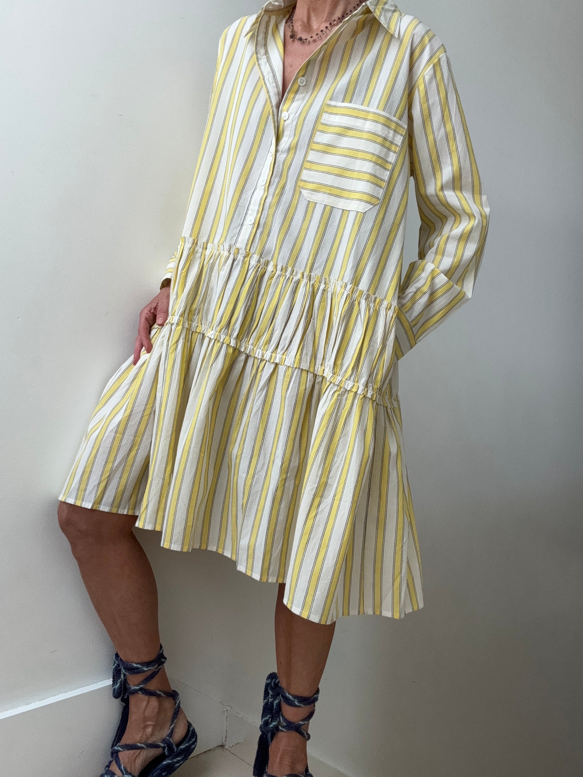 Rabens Saloner Dresses Frances Shirt Line Dress Striped Lemon