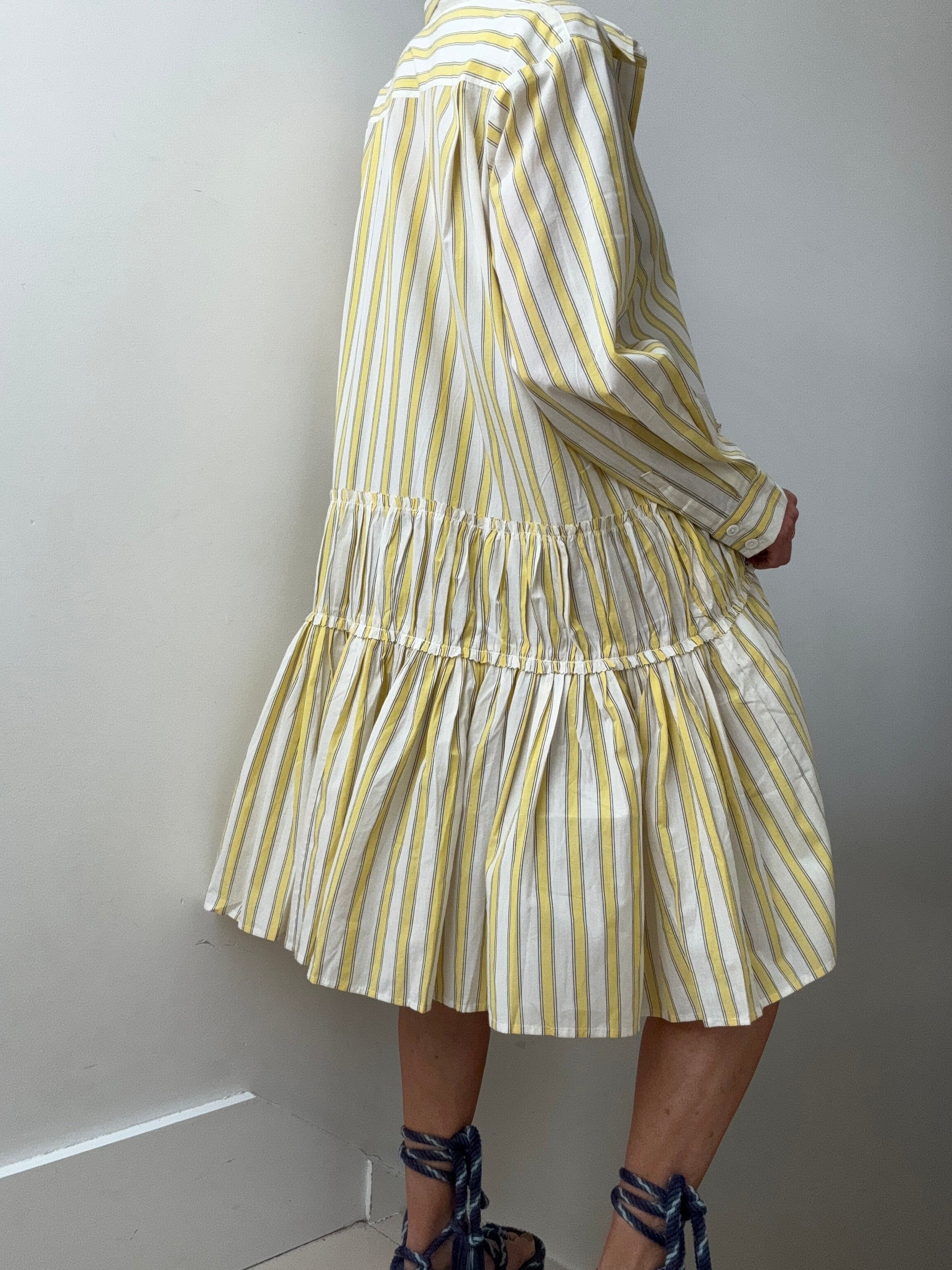 Rabens Saloner Dresses Frances Shirt Line Dress Striped Lemon