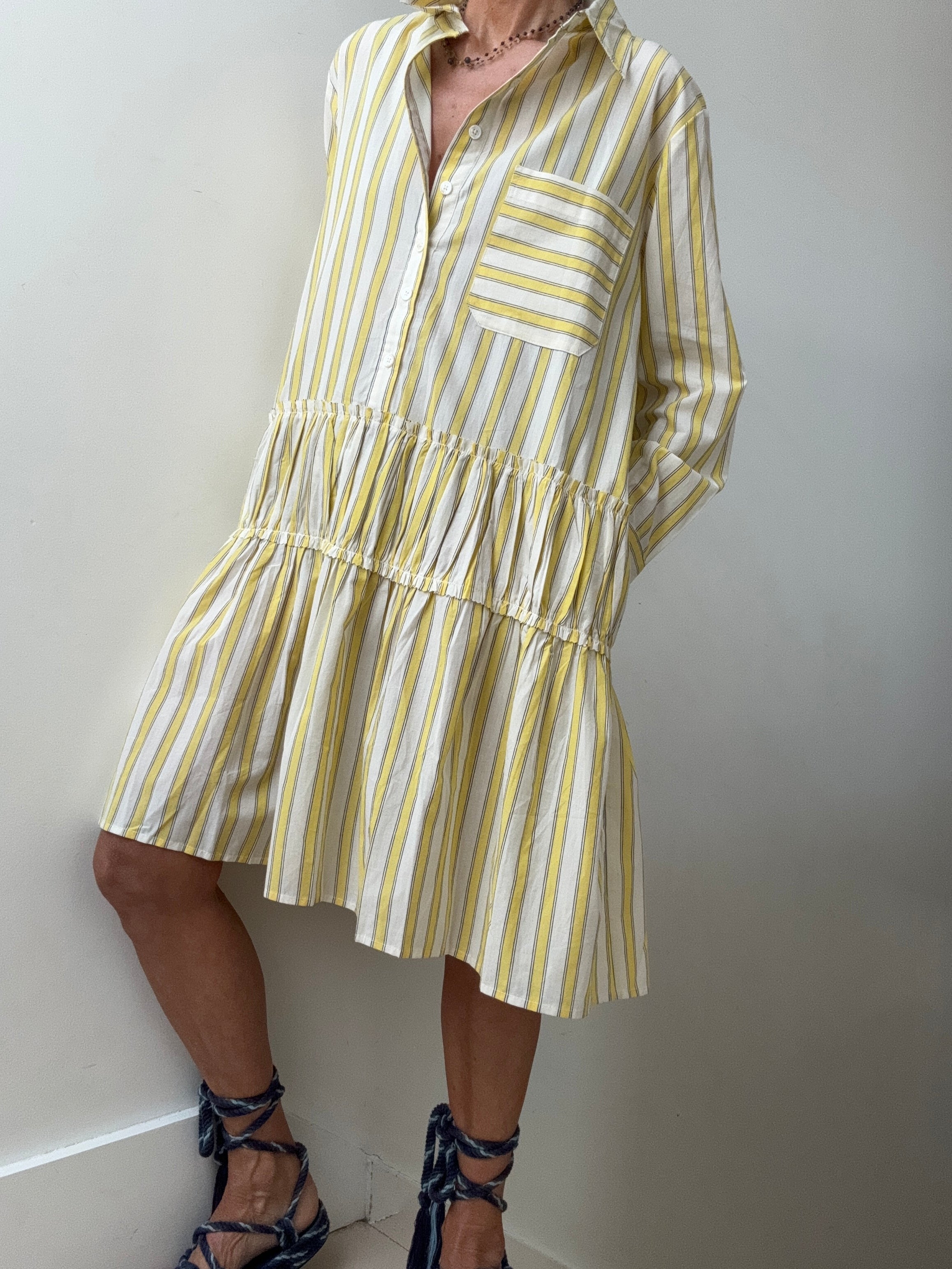 Rabens Saloner Dresses Frances Shirt Line Dress Striped Lemon