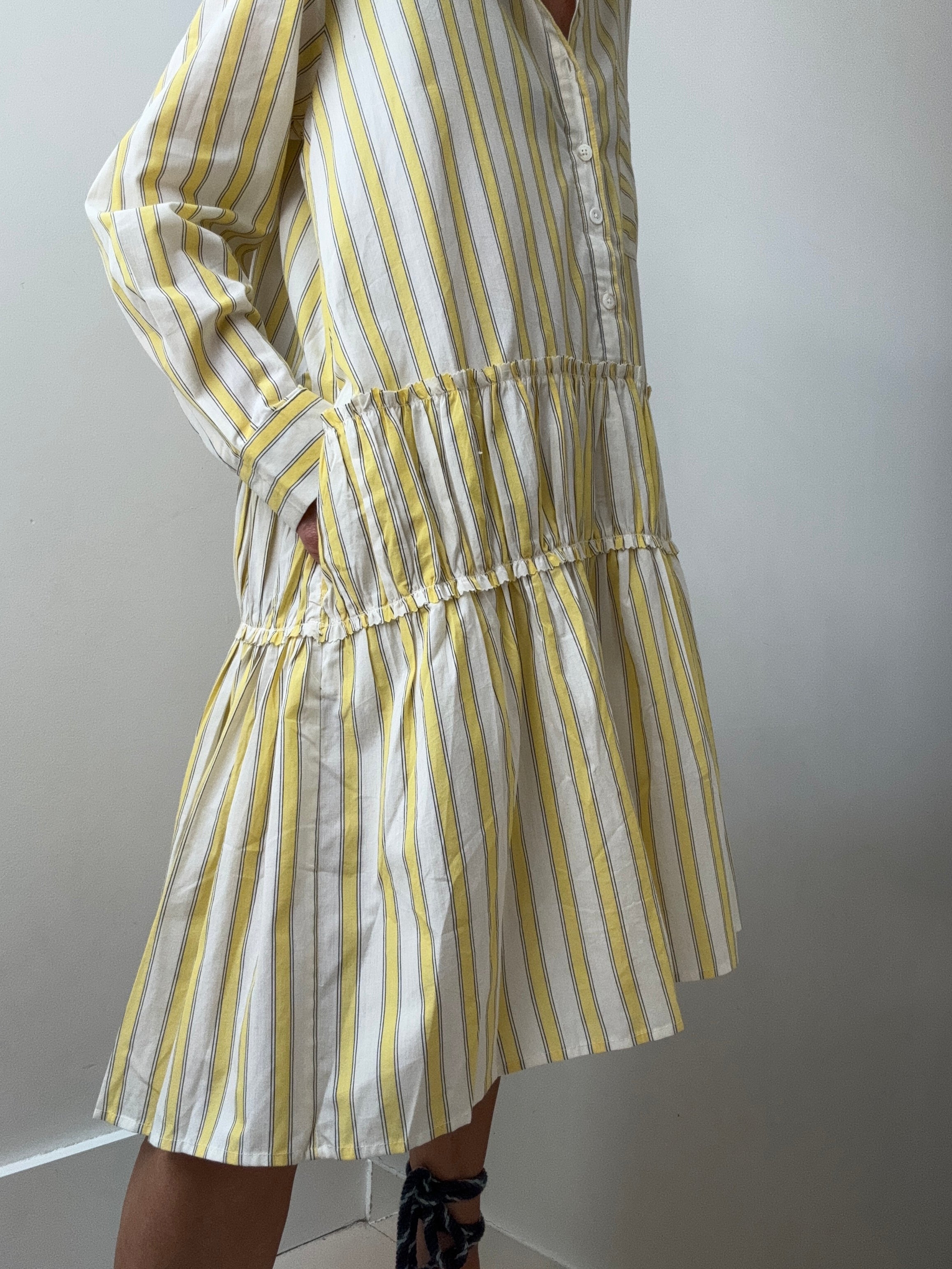 Rabens Saloner Dresses Frances Shirt Line Dress Striped Lemon