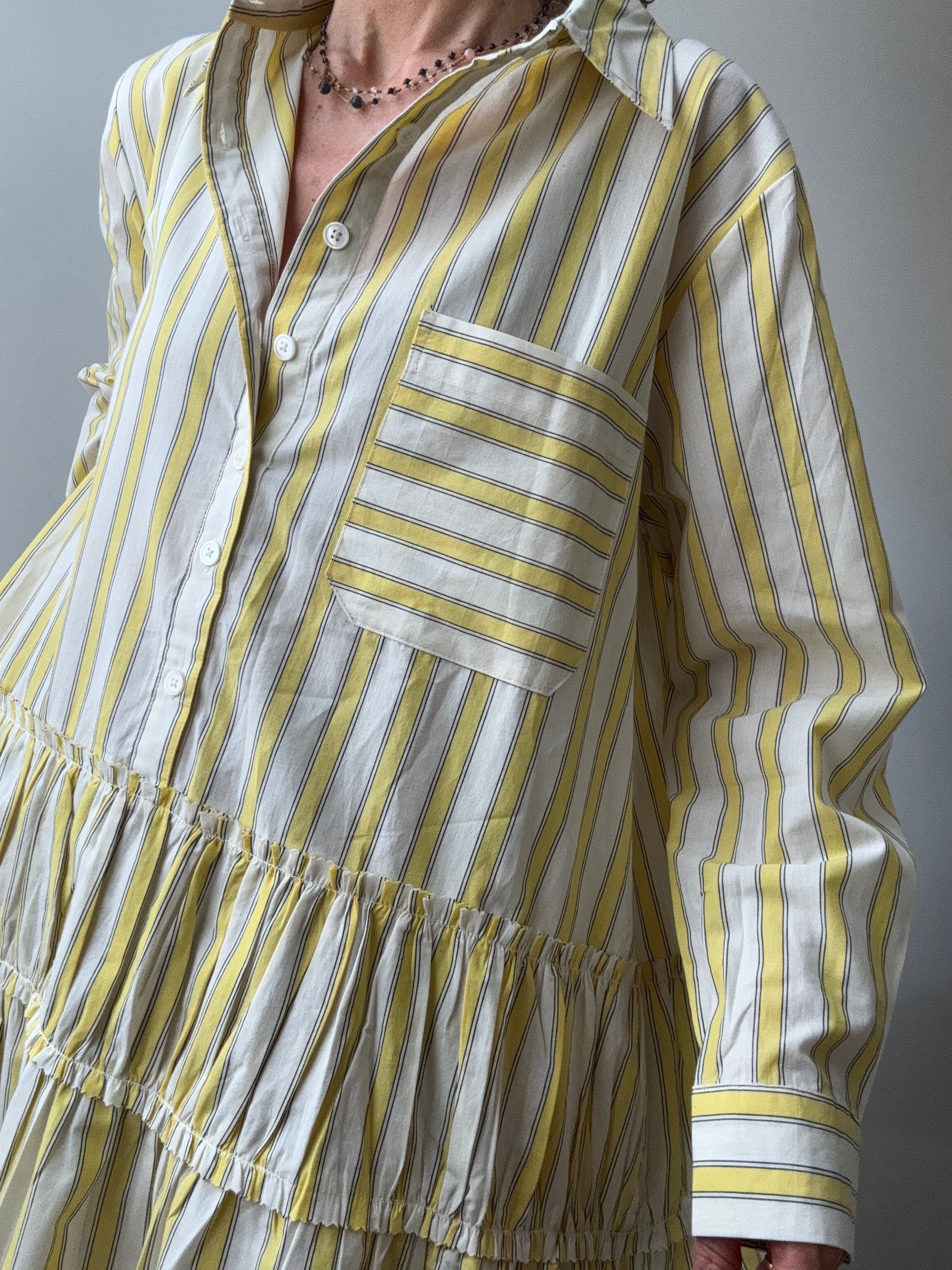 Rabens Saloner Dresses Frances Shirt Line Dress Striped Lemon