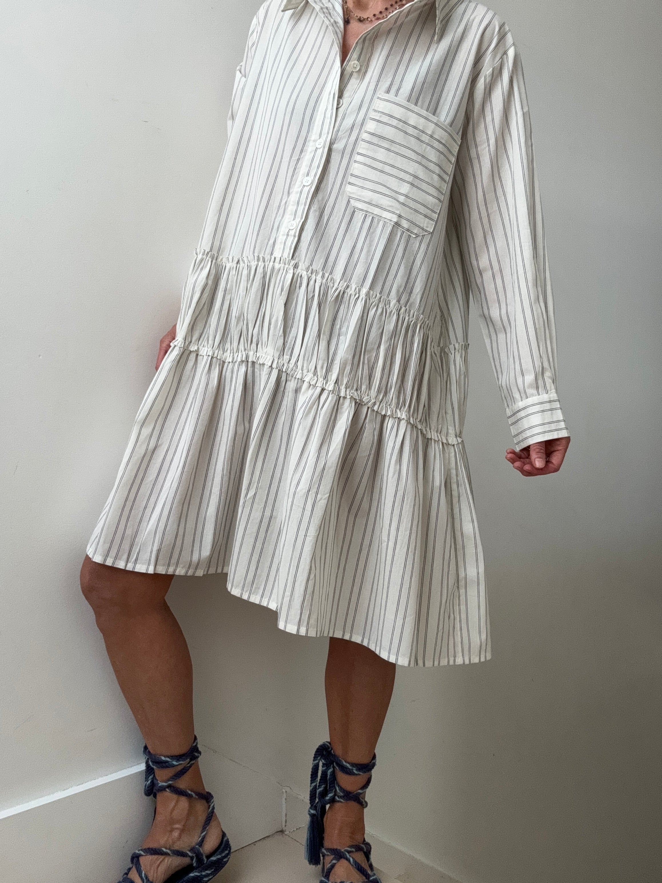 Rabens Saloner Dresses Frances Shirt Line Dress Striped Off White