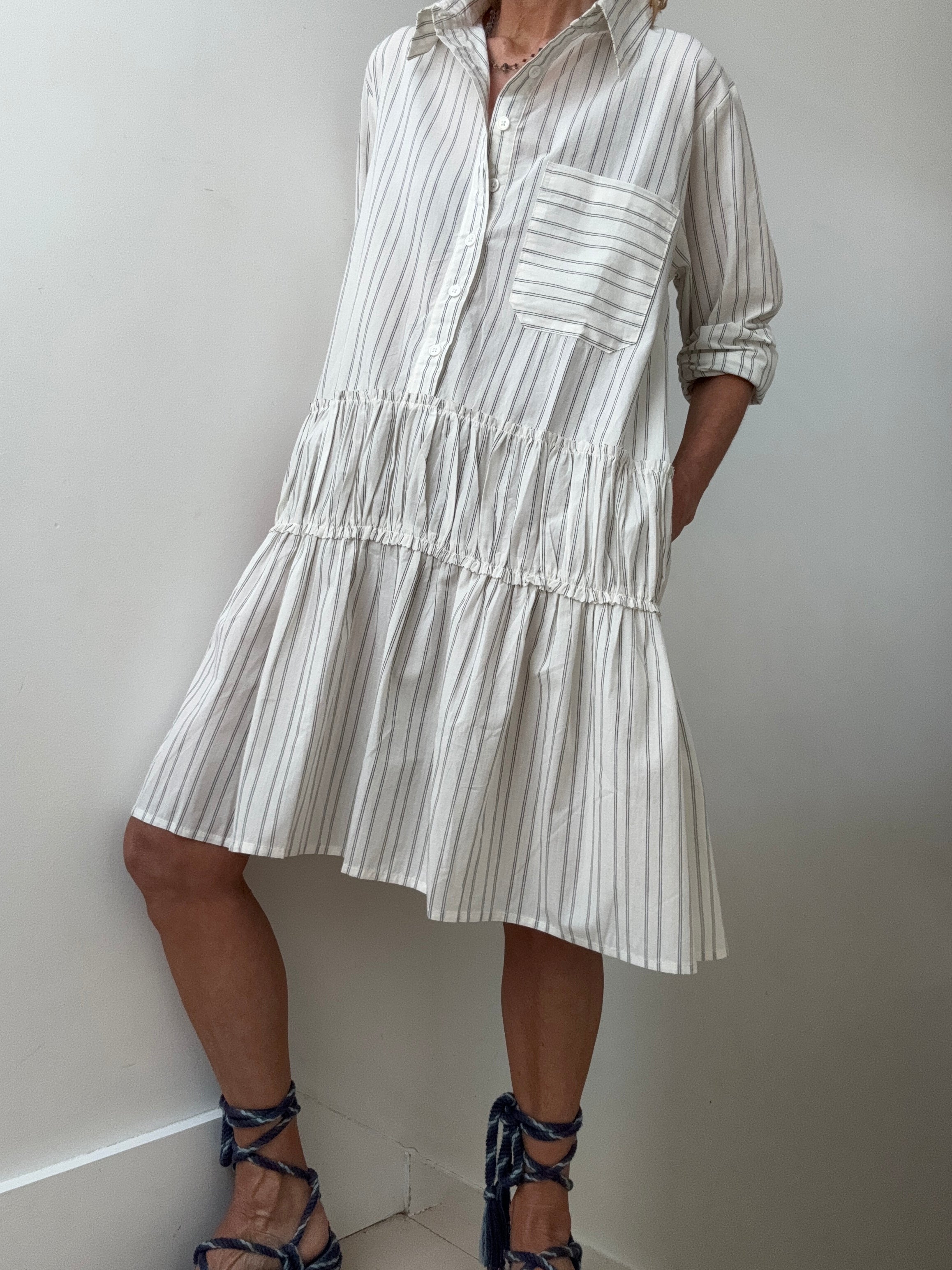 Rabens Saloner Dresses Frances Shirt Line Dress Striped Off White