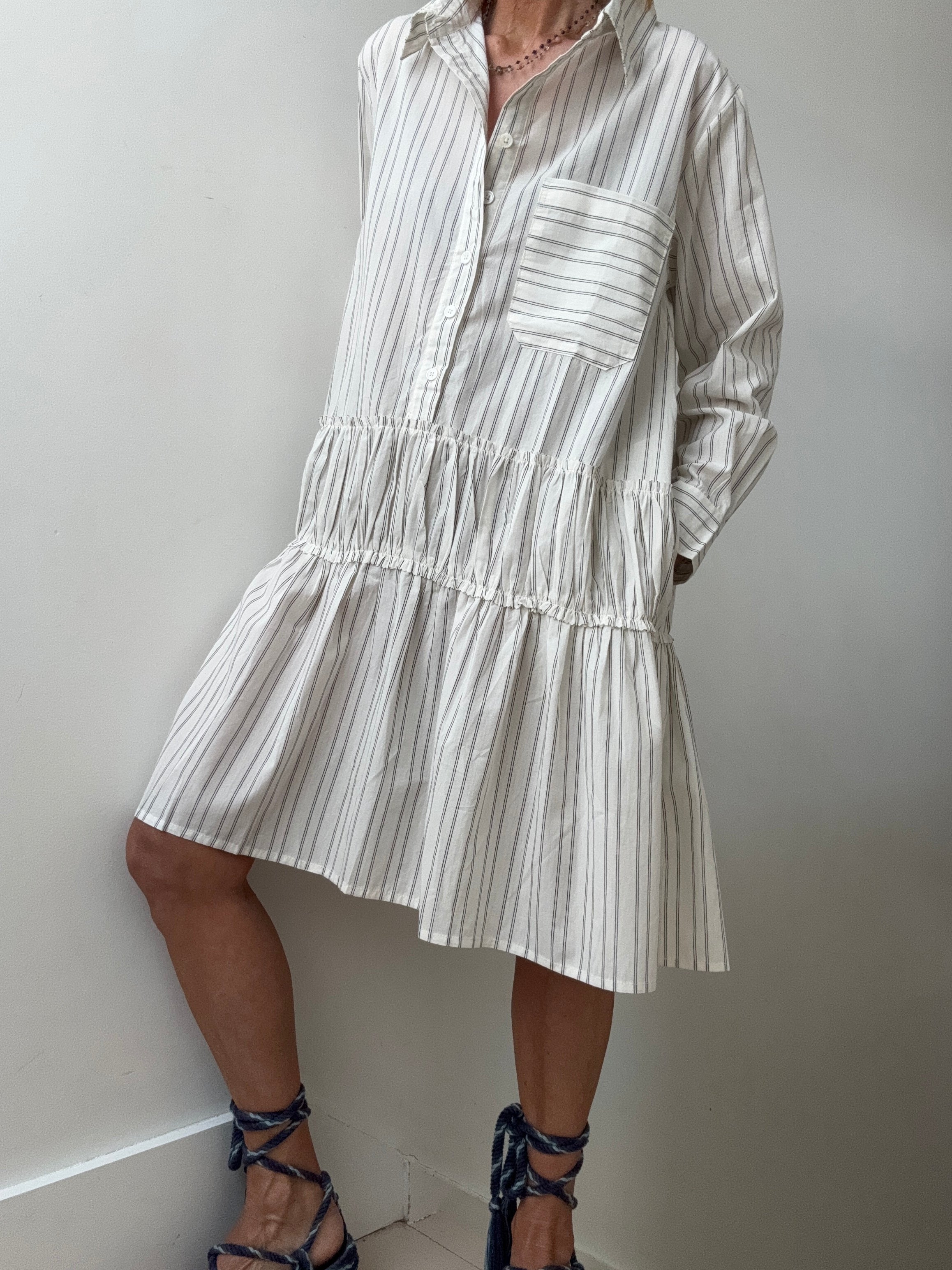 Rabens Saloner Dresses Frances Shirt Line Dress Striped Off White