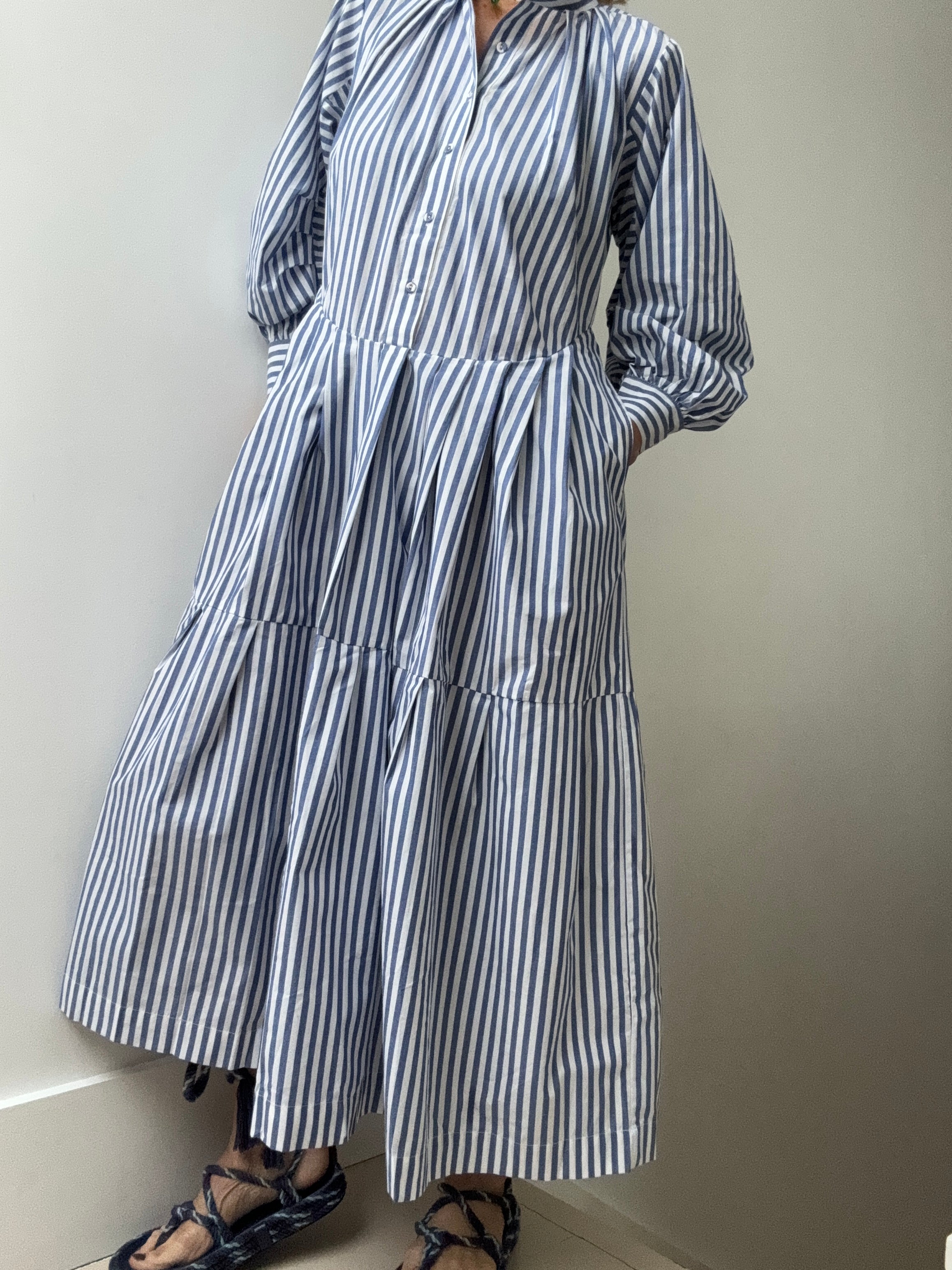 Rabens Saloner Dresses Prisha Shirt Stripe Dress Blue Stripe