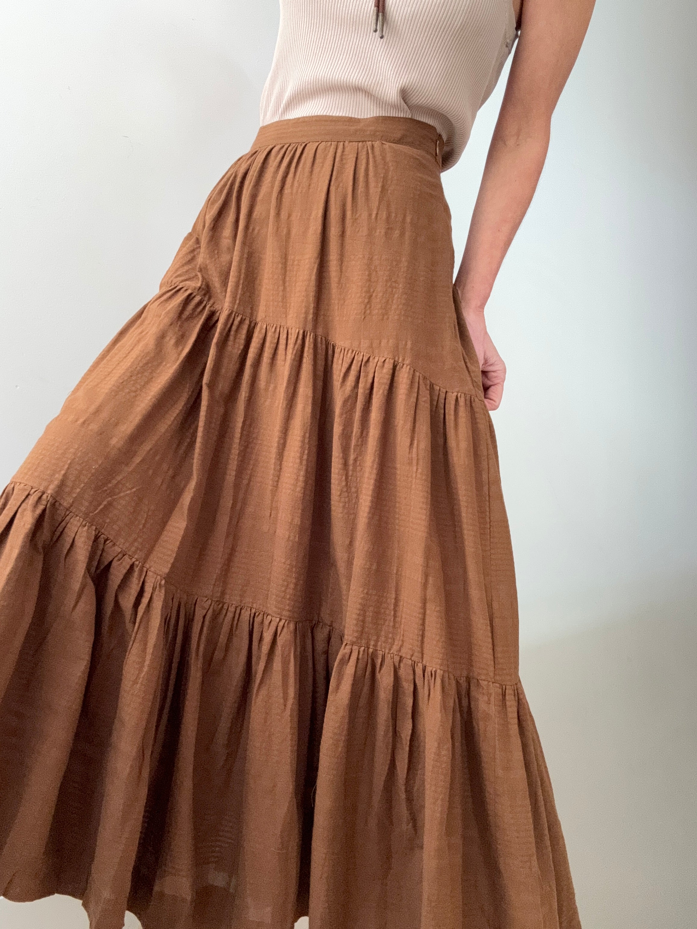 Rabens Saloner Skirts Rabens Saloner Tiered Skirt Chocolate