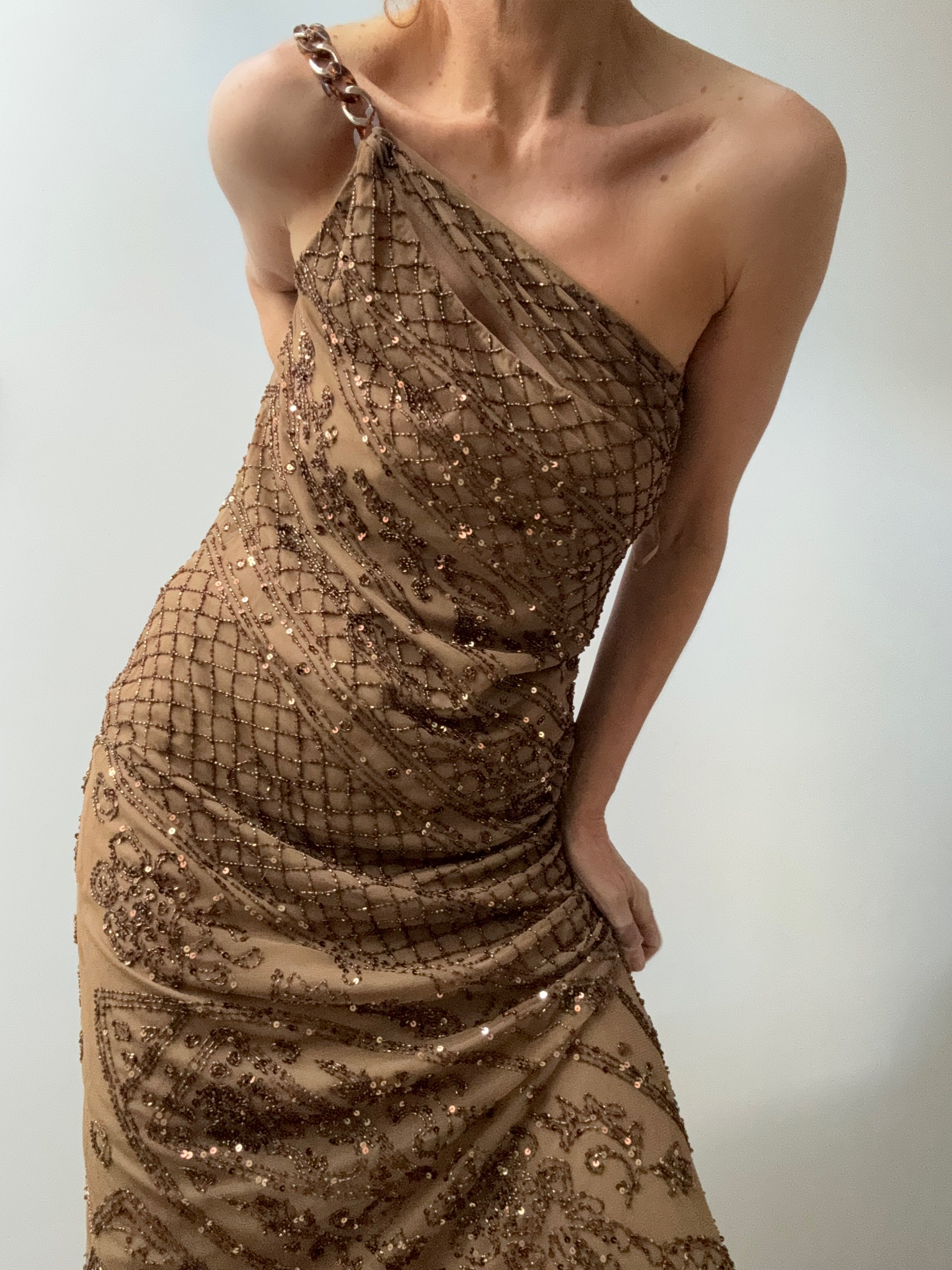 Ralph Lauren Dresses EU 38 / UK 10 Chain Shoulder Bronze Sequin Gown