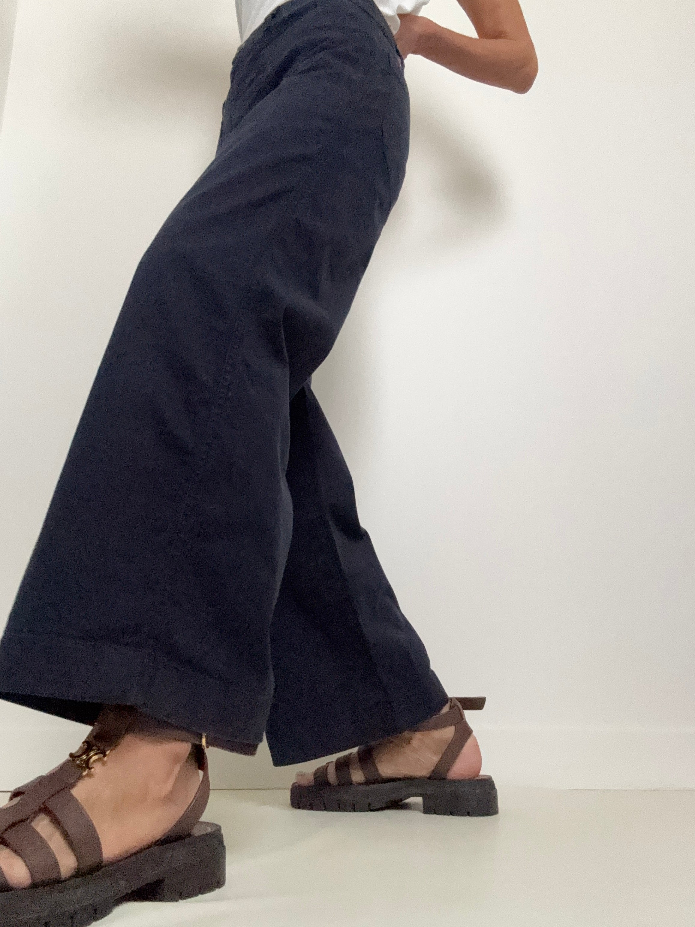 Denim Wide Leg Sailor Pants Navy | Pants