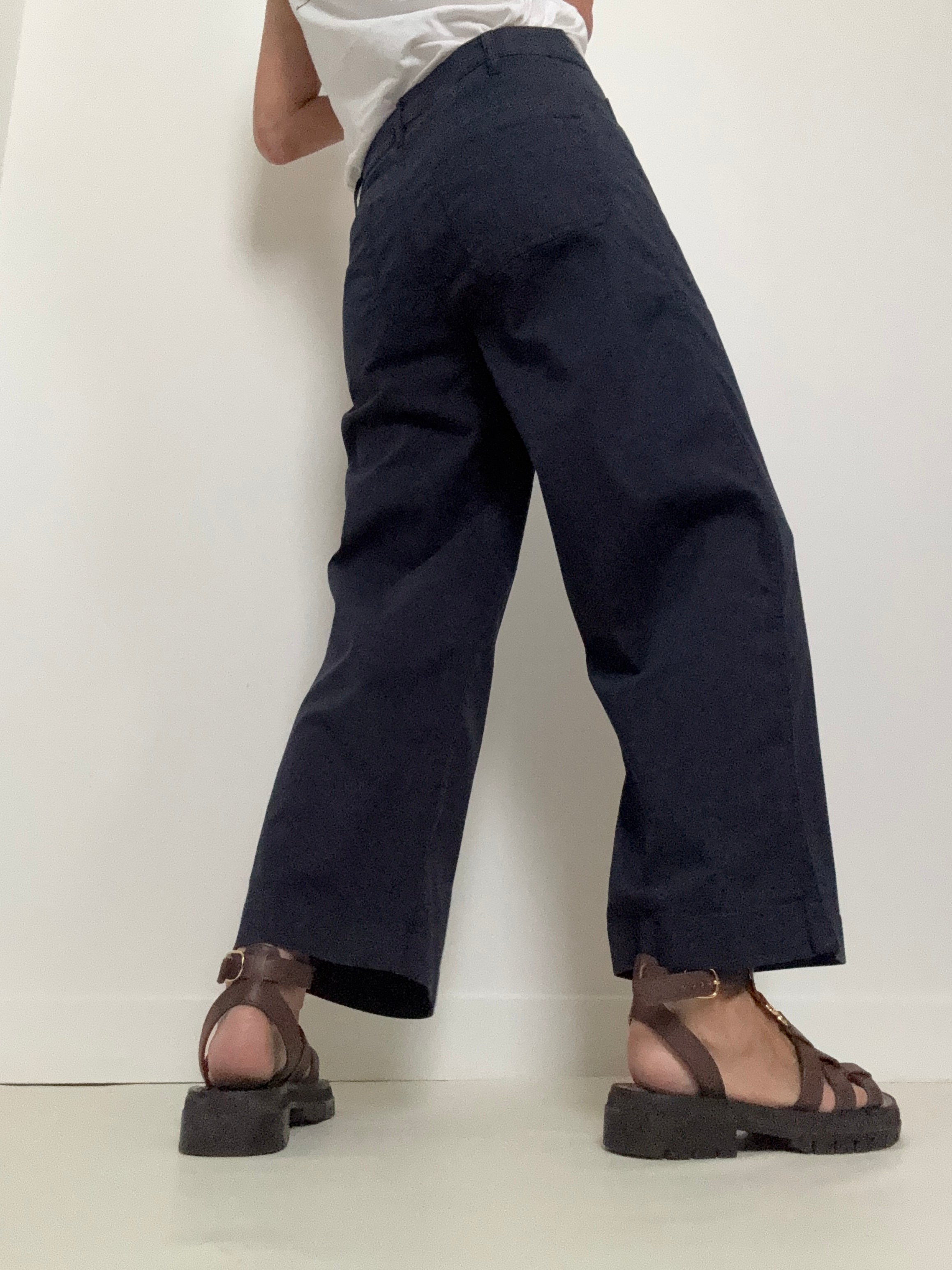 Denim Wide Leg Sailor Pants Navy | Pants