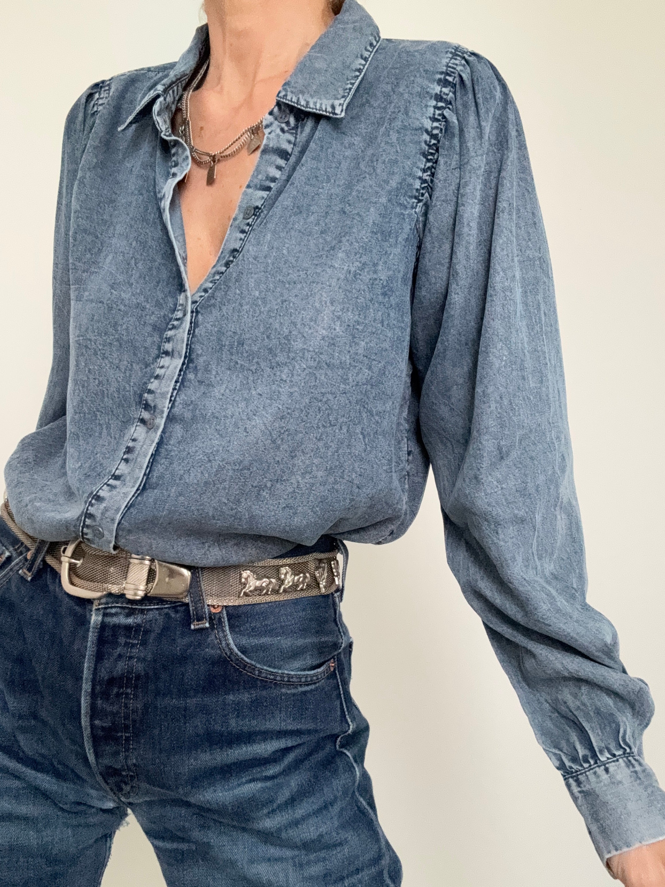 Rapsodia Shirts Camisa Balloon Sleeve Denim